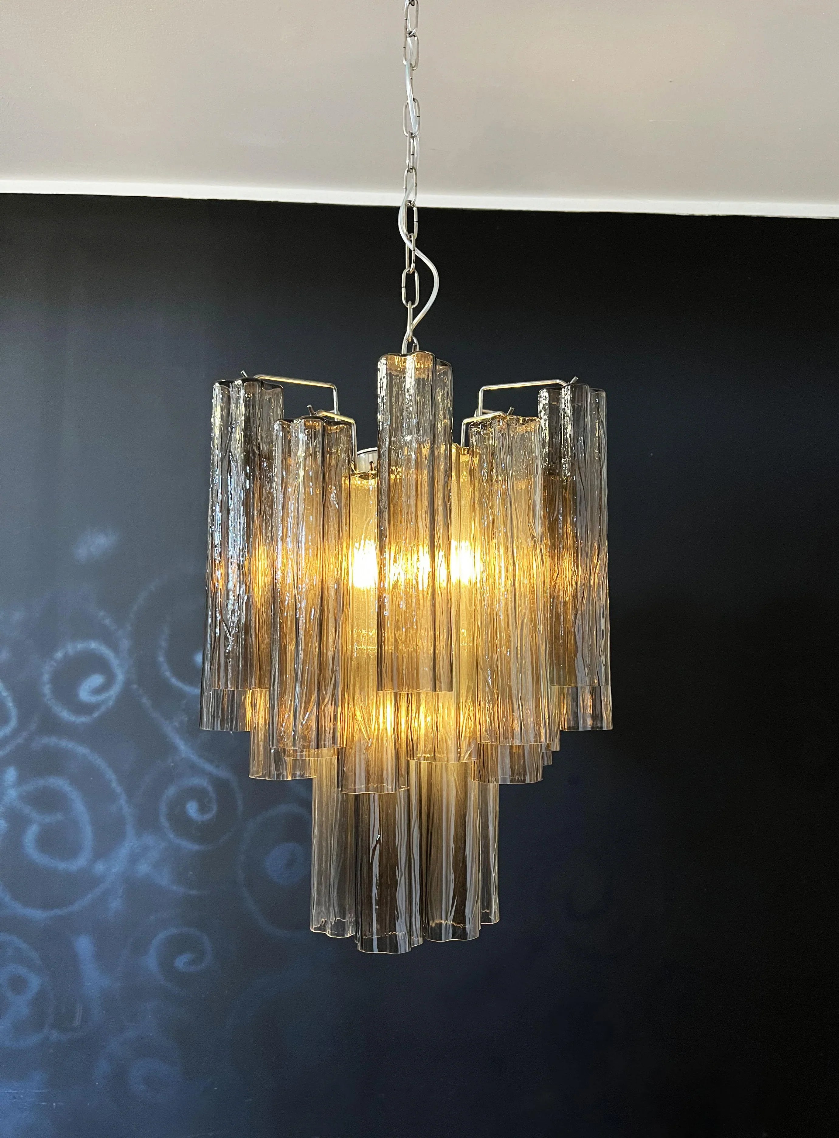 Fantastic Smoked Murano Glass Tube Chandelier 19.7"