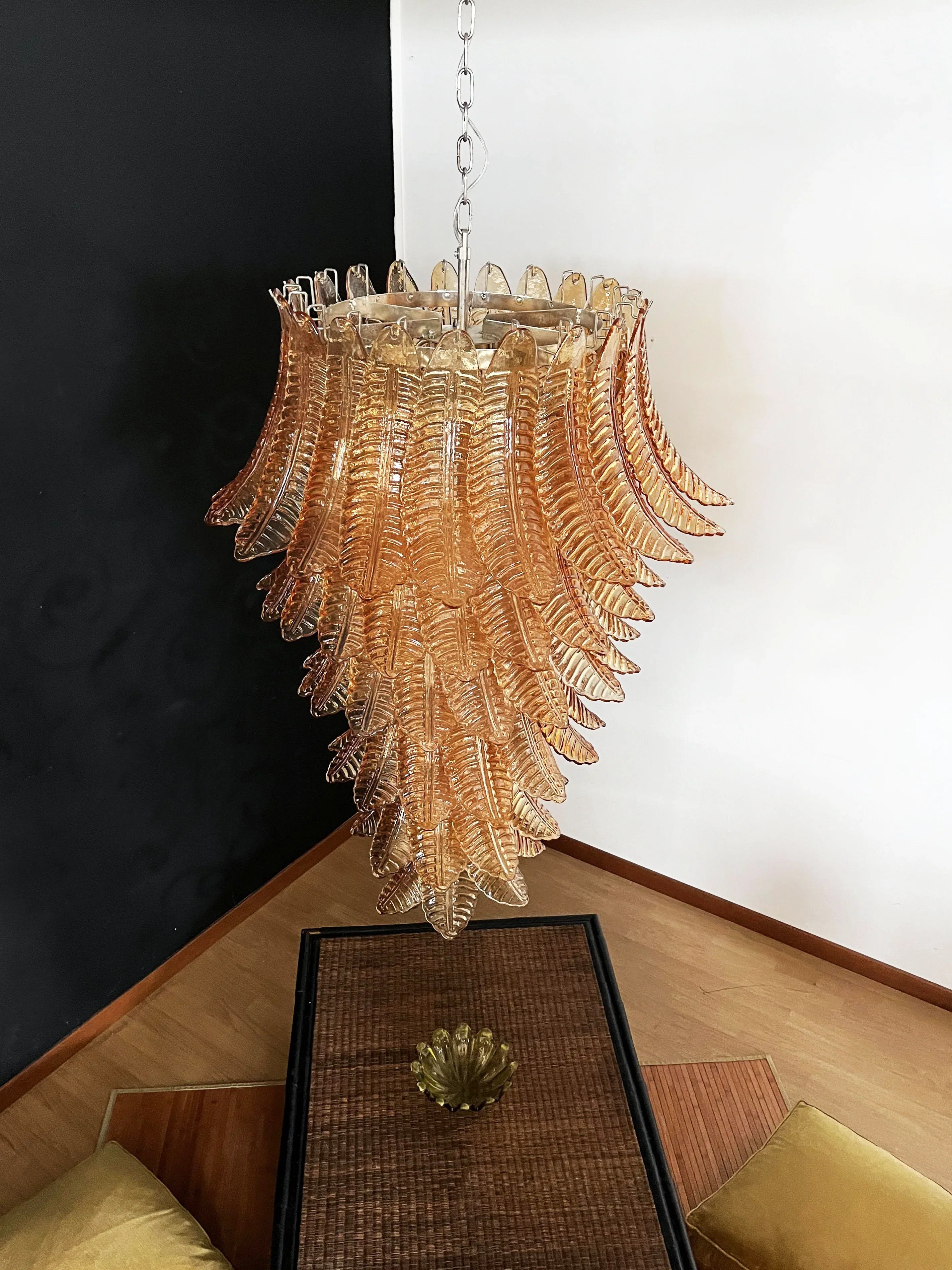 Murano Amber Felch Spiral Chandelier 27.5"
