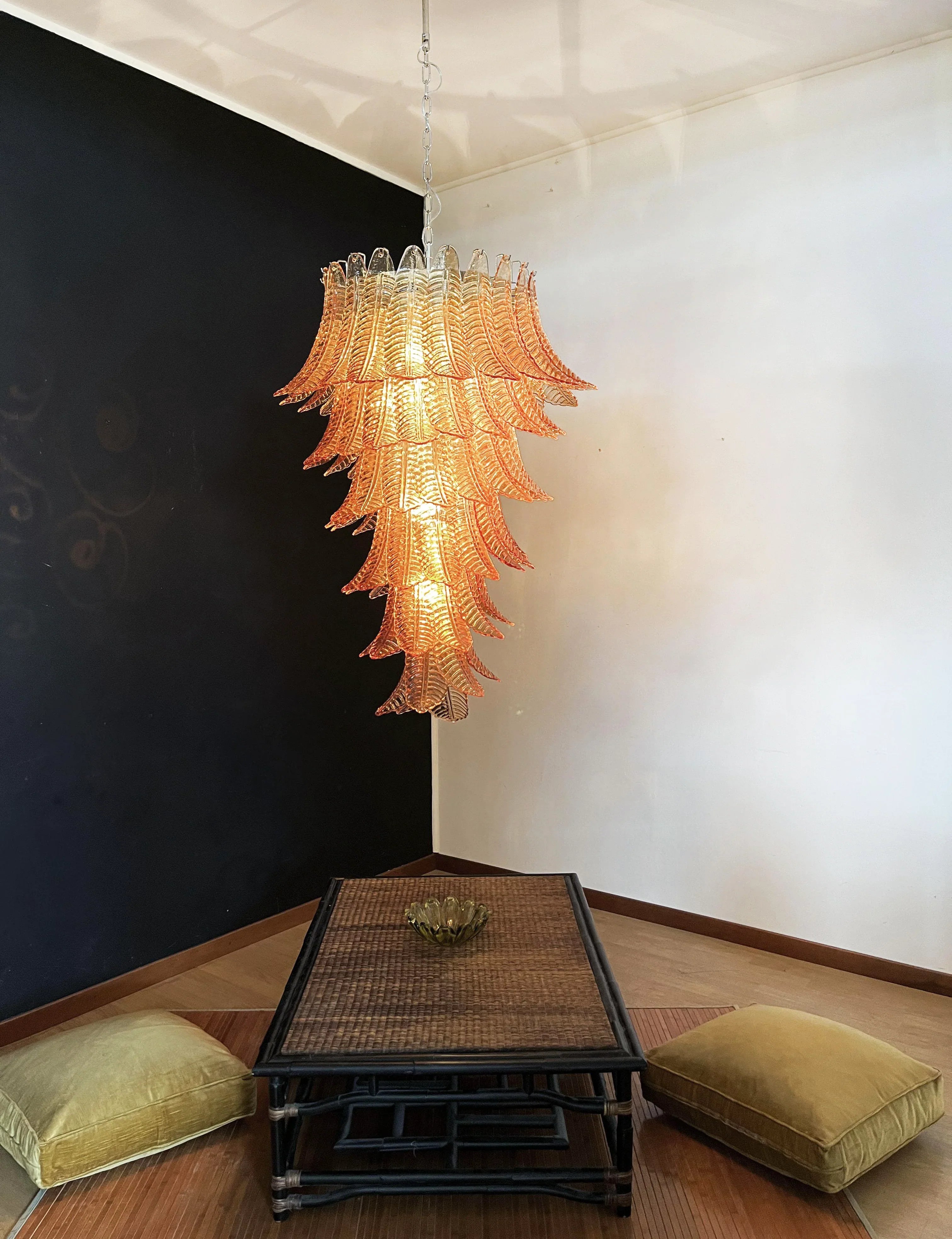 Murano Amber Felch Spiral Chandelier 27.5"