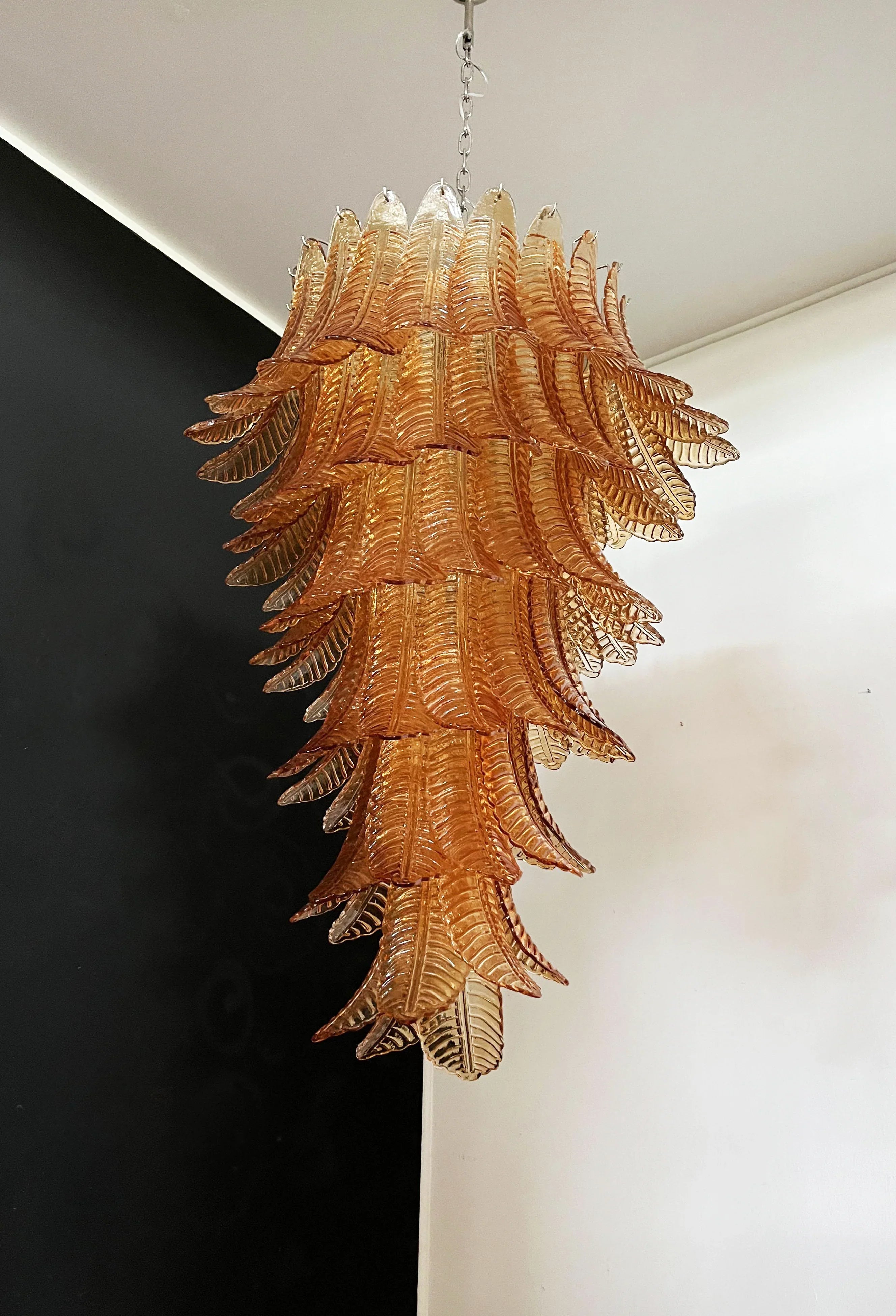 Murano Amber Felch Spiral Chandelier 27.5"