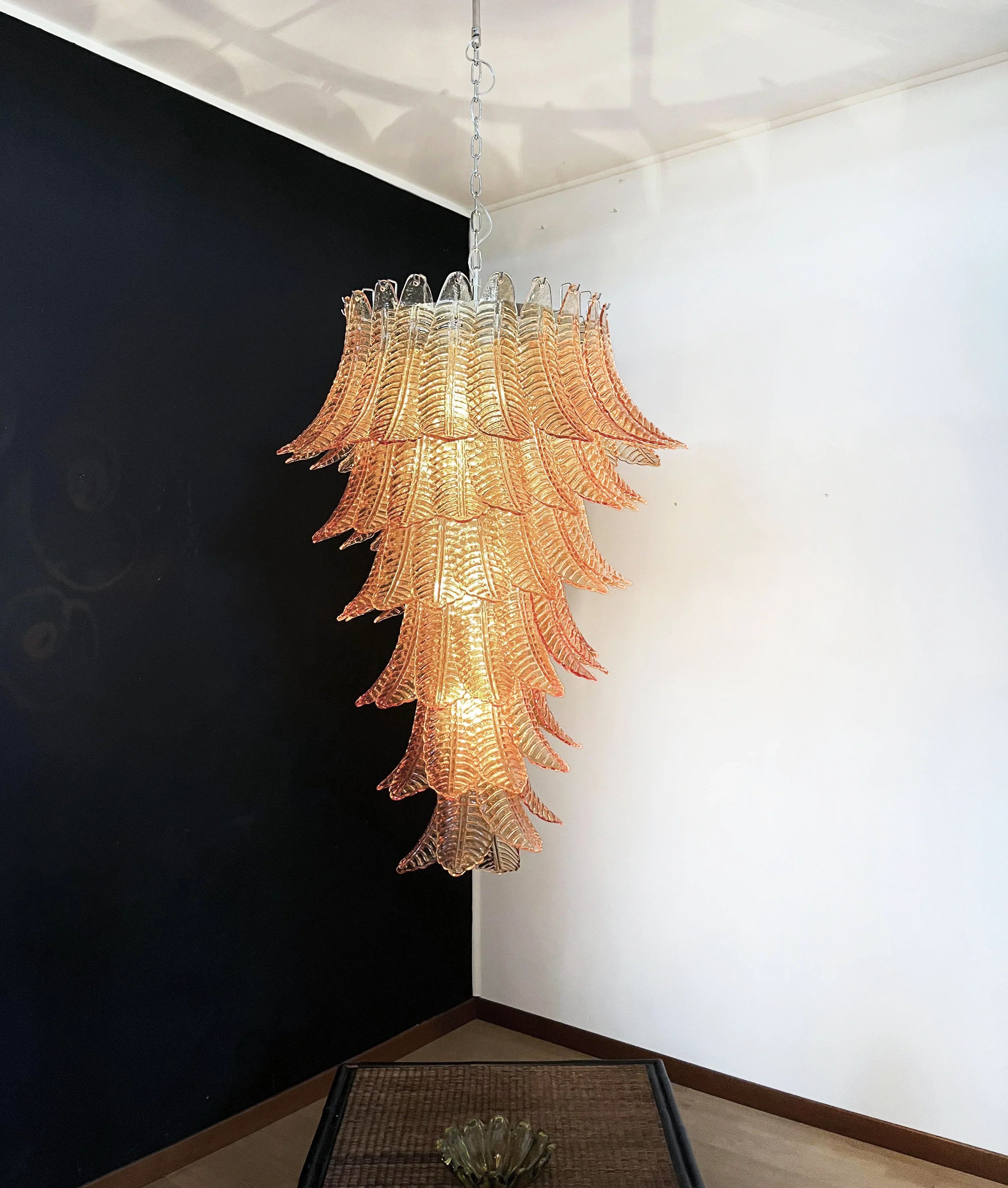 Murano Amber Felch Spiral Chandelier 27.5"