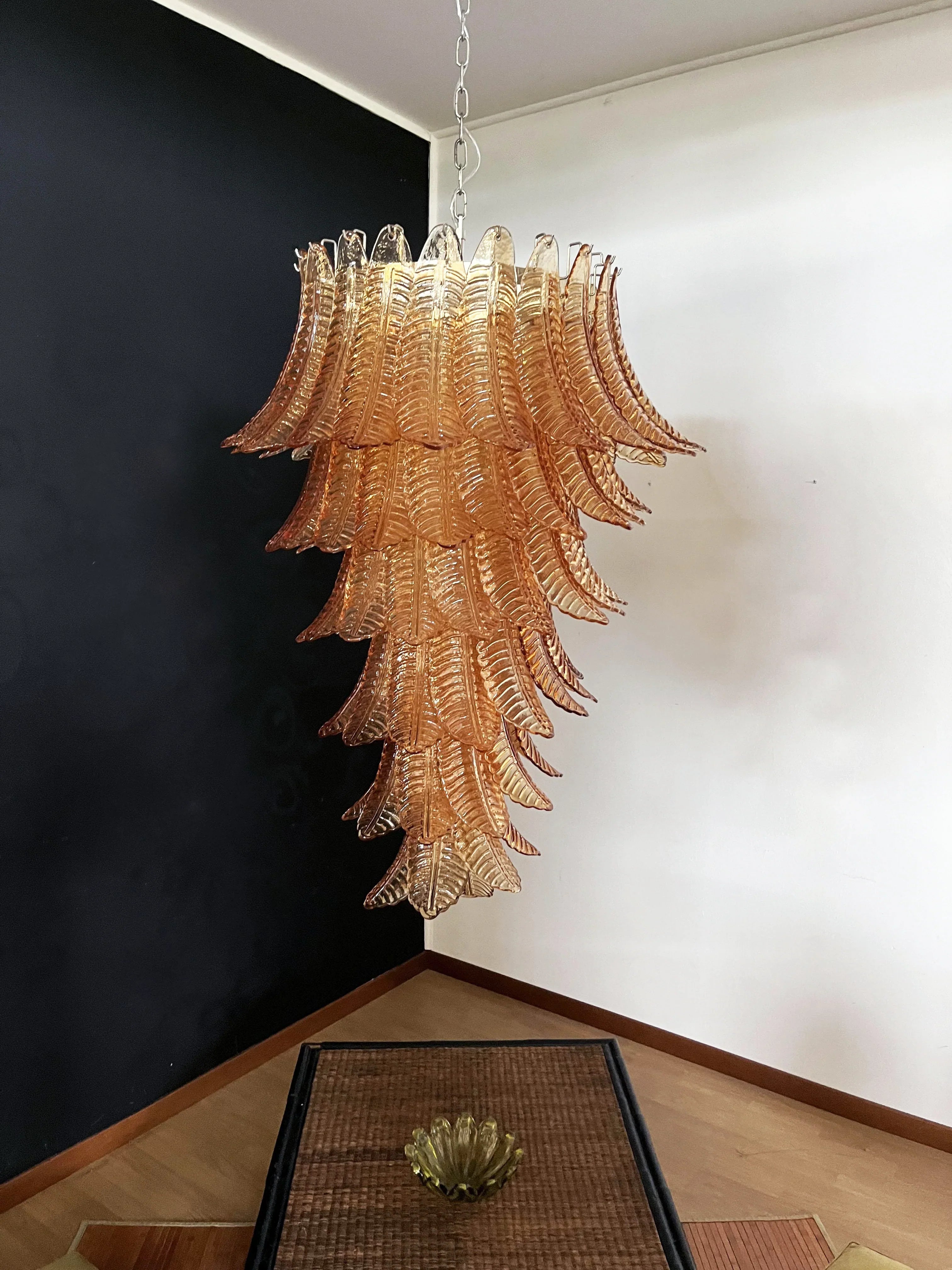 Murano Amber Felch Spiral Chandelier 27.5"