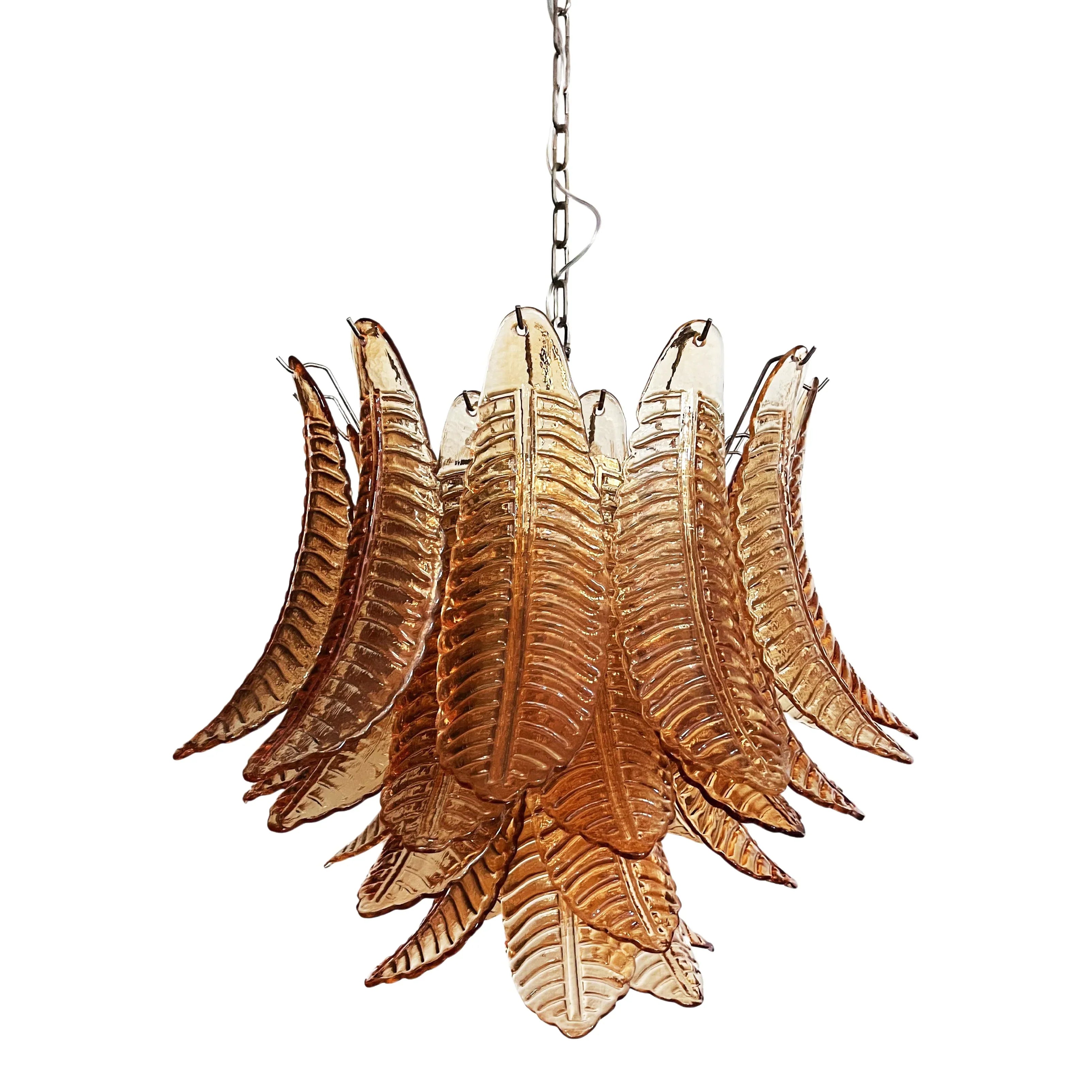 Murano Amber Ferns Glass Chandelier 31.5"