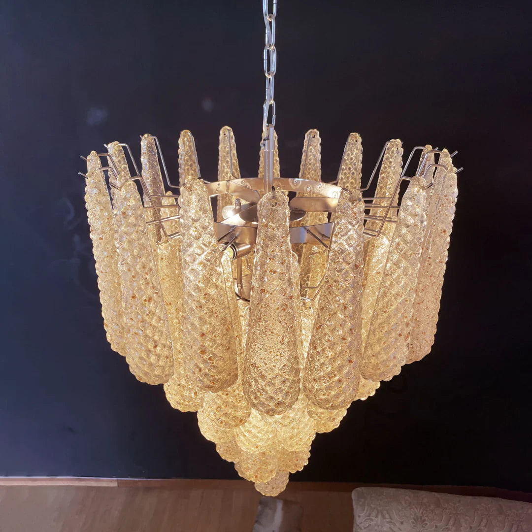 Vintage Amber Murano Glass Petals Drop Chandelier