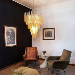 Vintage Amber Murano Glass Petals Drop Chandelier