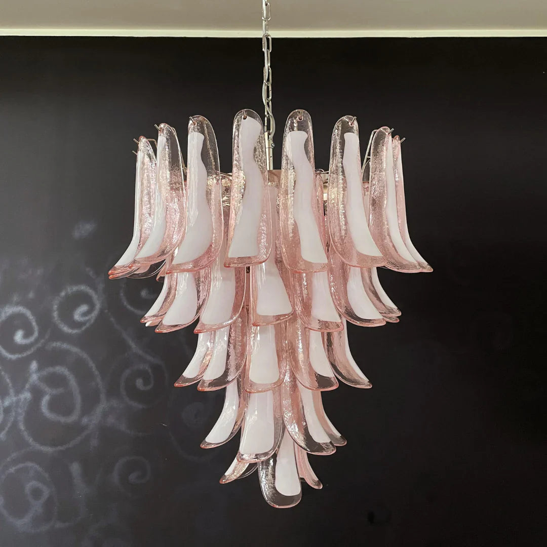 Vintage Pink Murano Glass Petals Chandelier 26"