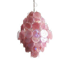 Huge Vintage Murano Pink Disks Chandelier 29.5"