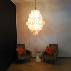 Huge Vintage Murano Pink Disks Chandelier 29.5"