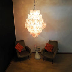 Huge Vintage Murano Pink Disks Chandelier 29.5"