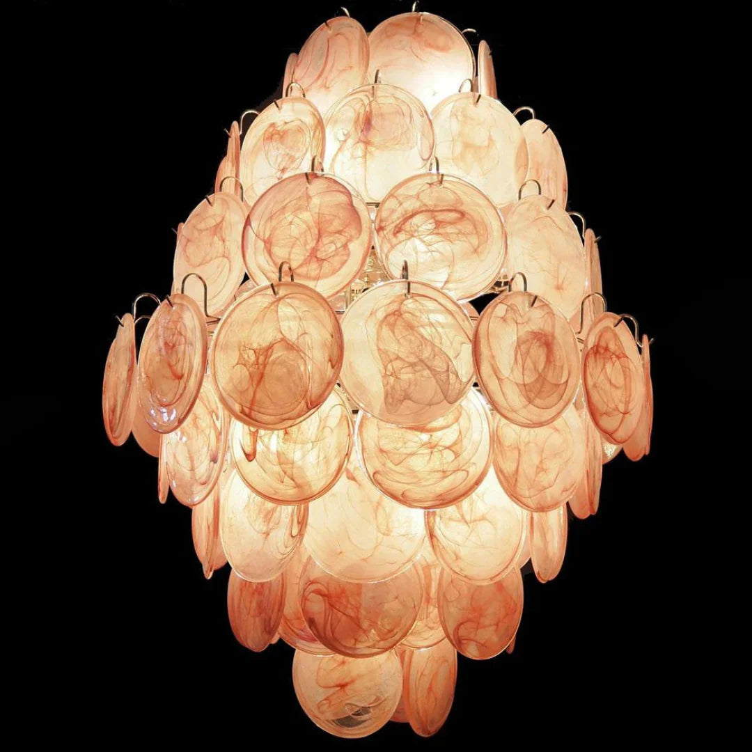Huge Vintage Murano Pink Disks Chandelier 29.5"