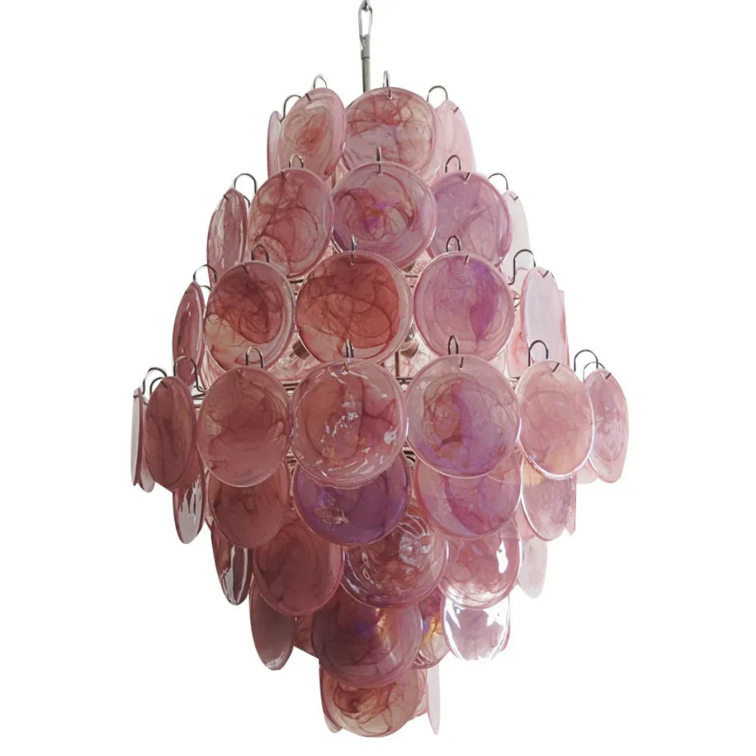 Huge Vintage Murano Pink Disks Chandelier 29.5"