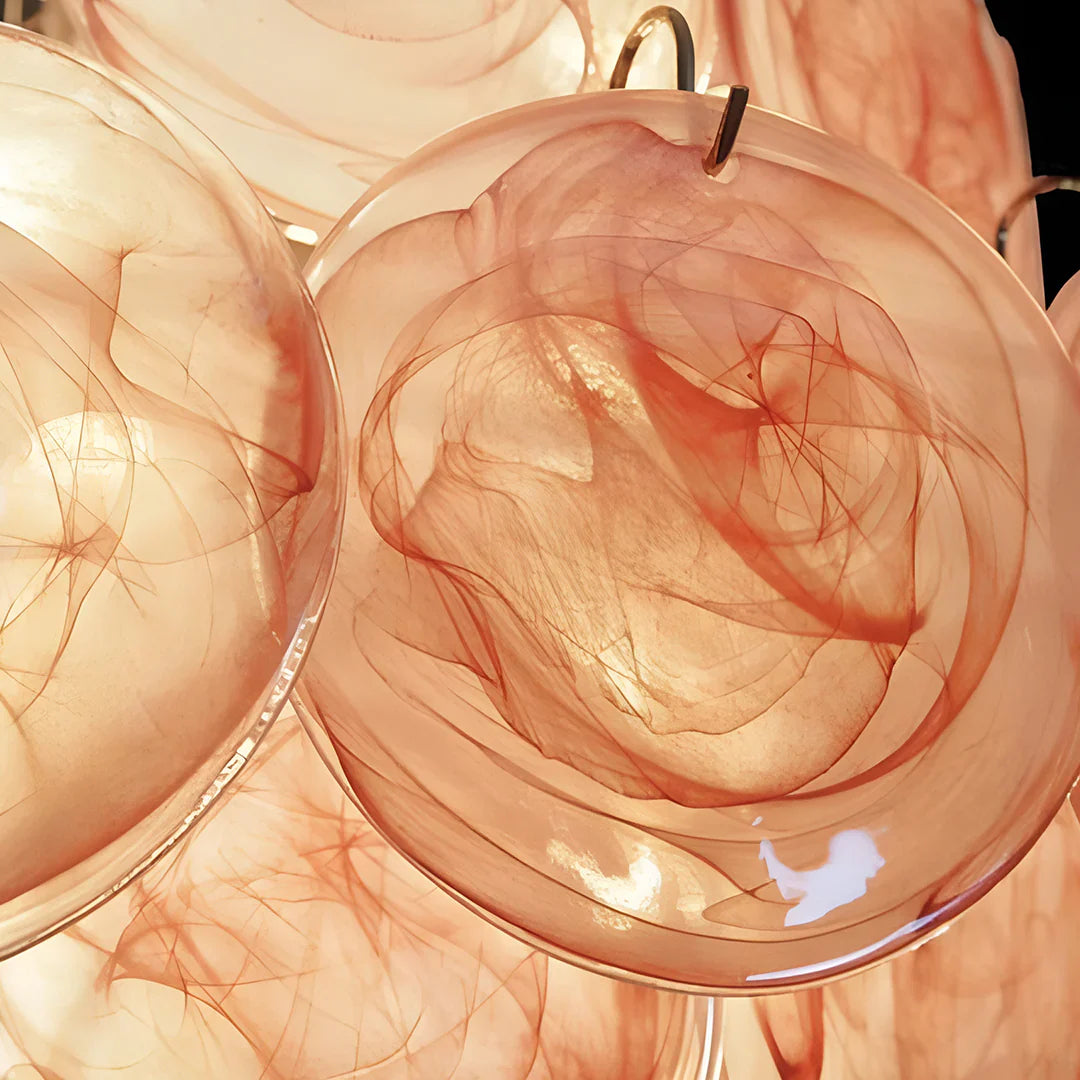 Huge Vintage Murano Pink Disks Chandelier 29.5"