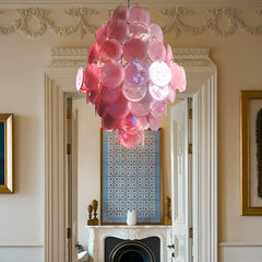 Huge Vintage Murano Pink Disks Chandelier 29.5"