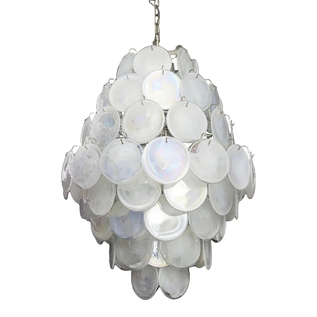 Huge Vintage Murano White Disks Chandelier 29.5"