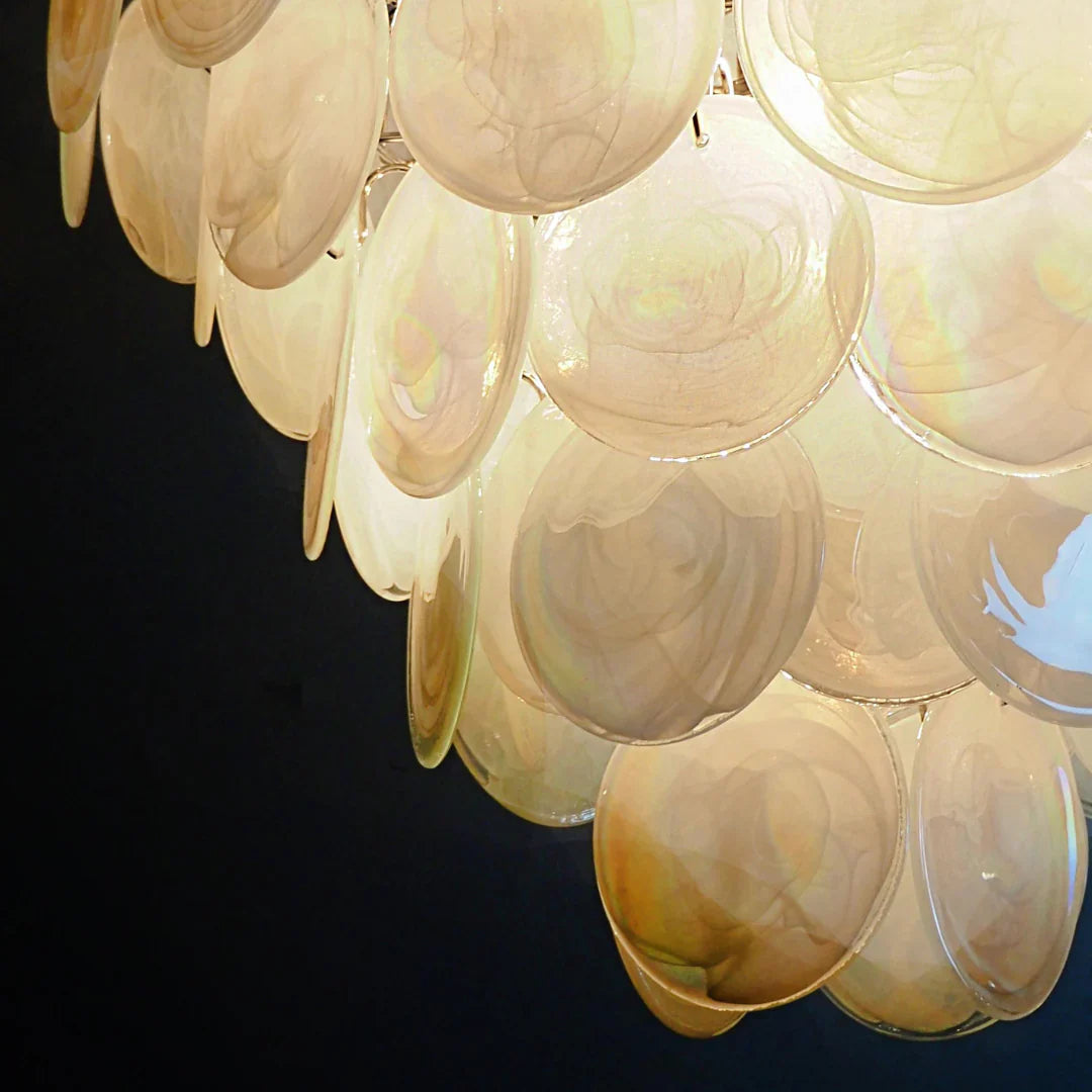 Huge Vintage Murano White Disks Chandelier 29.5"