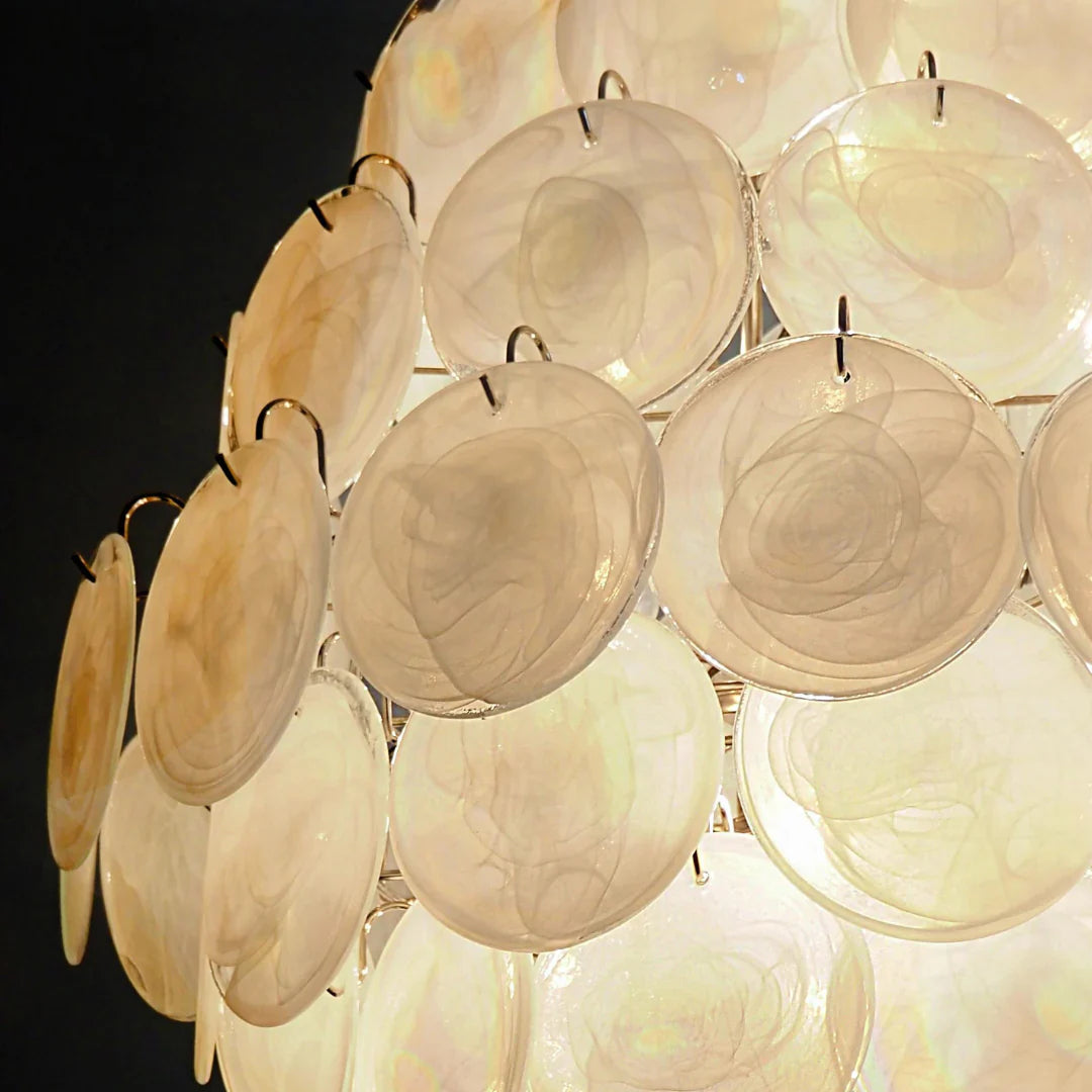 Huge Vintage Murano White Disks Chandelier 29.5"
