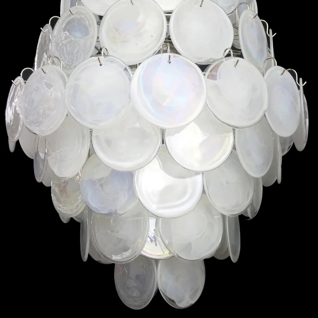 Huge Vintage Murano White Disks Chandelier 29.5"