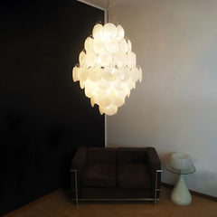 Huge Vintage Murano White Disks Chandelier 29.5"