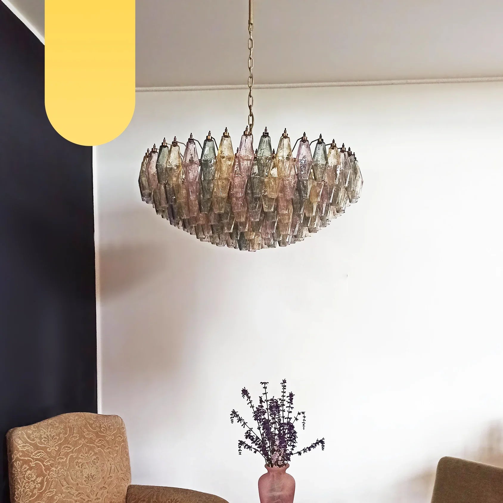 Murano Faceted Multicolor Glass Chandelier 35.4"