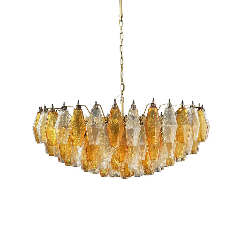 Murano Faceted Transparent Amber Glass Chandelier 35.4"