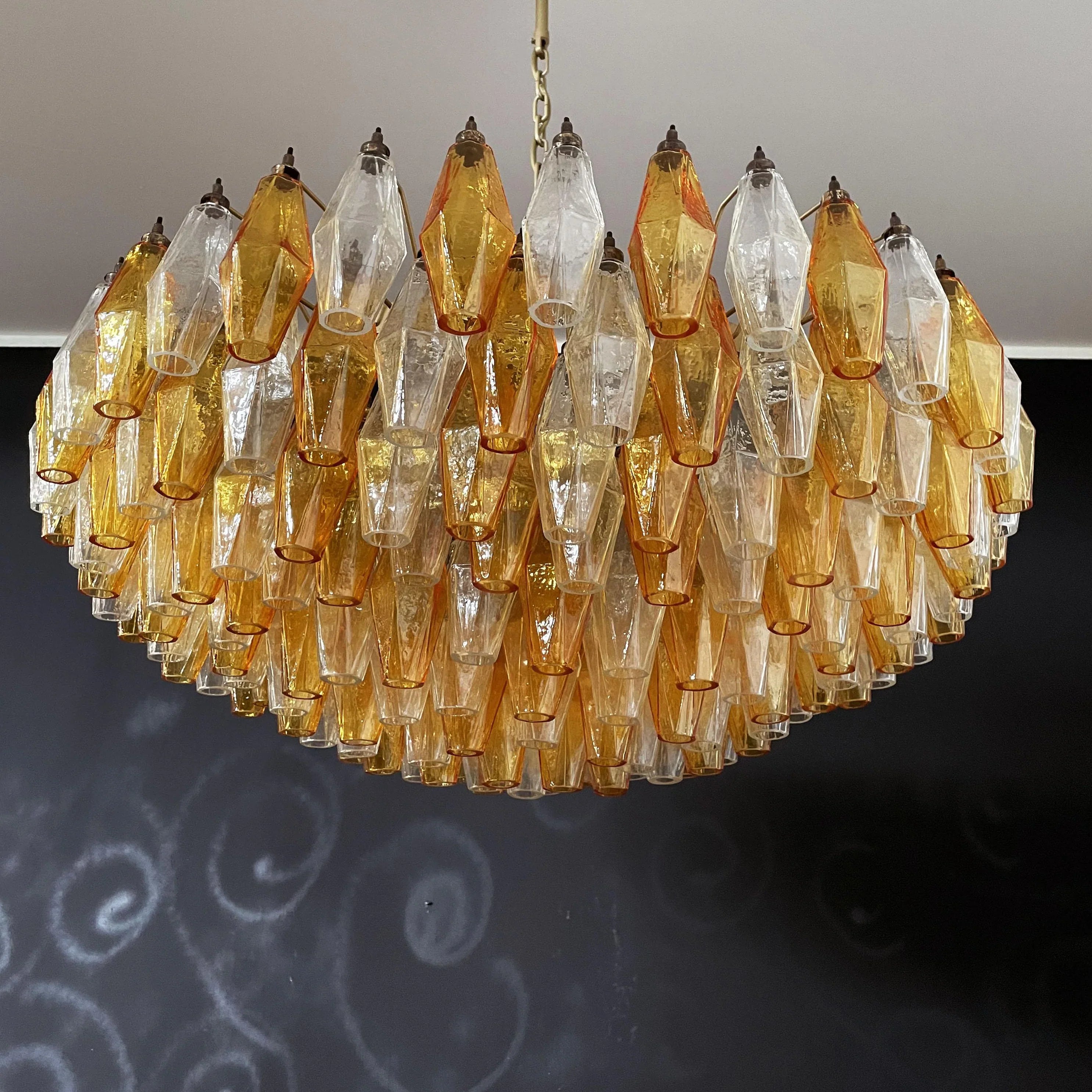 Murano Faceted Transparent Amber Glass Chandelier 35.4"