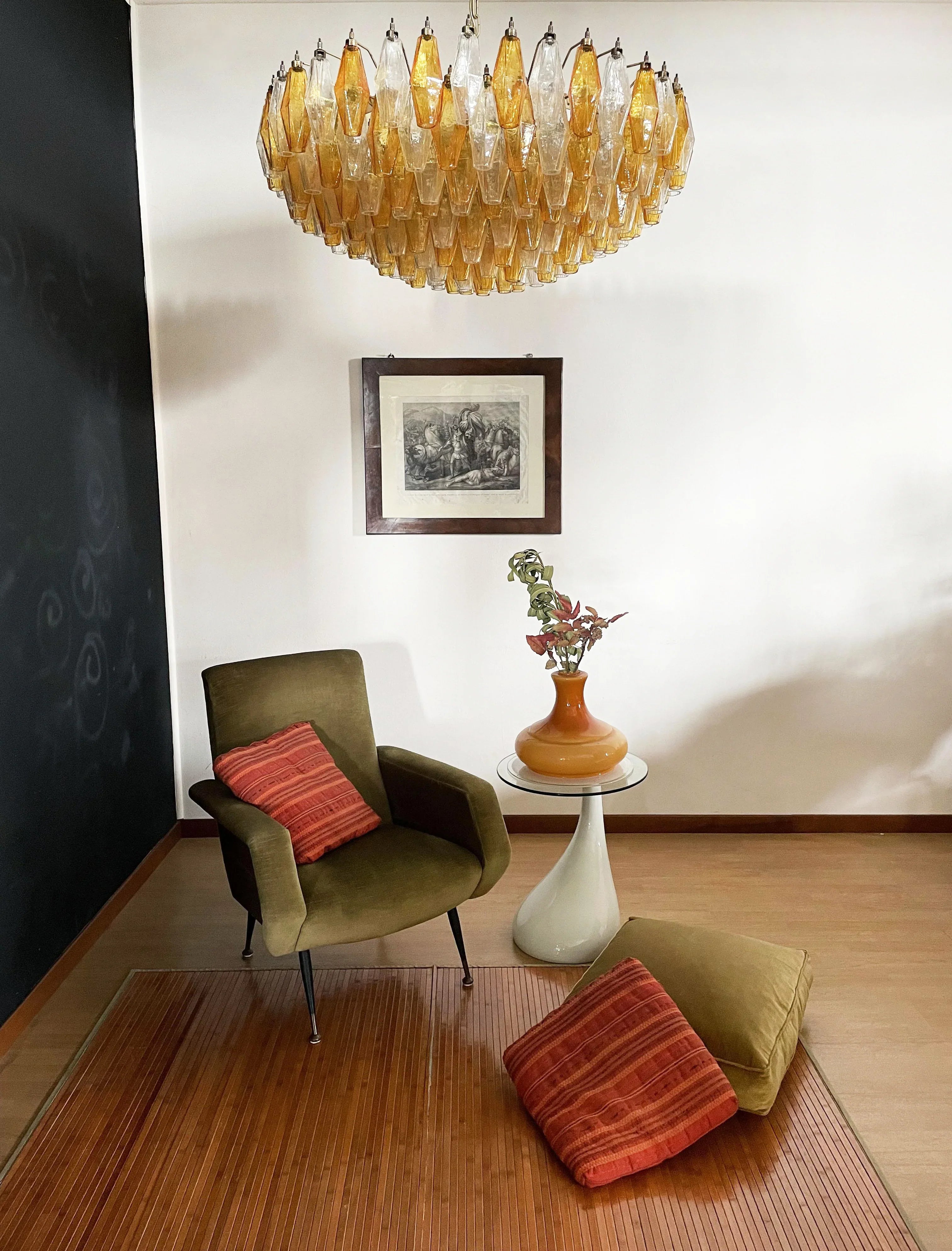 Murano Faceted Transparent Amber Glass Chandelier 35.4"