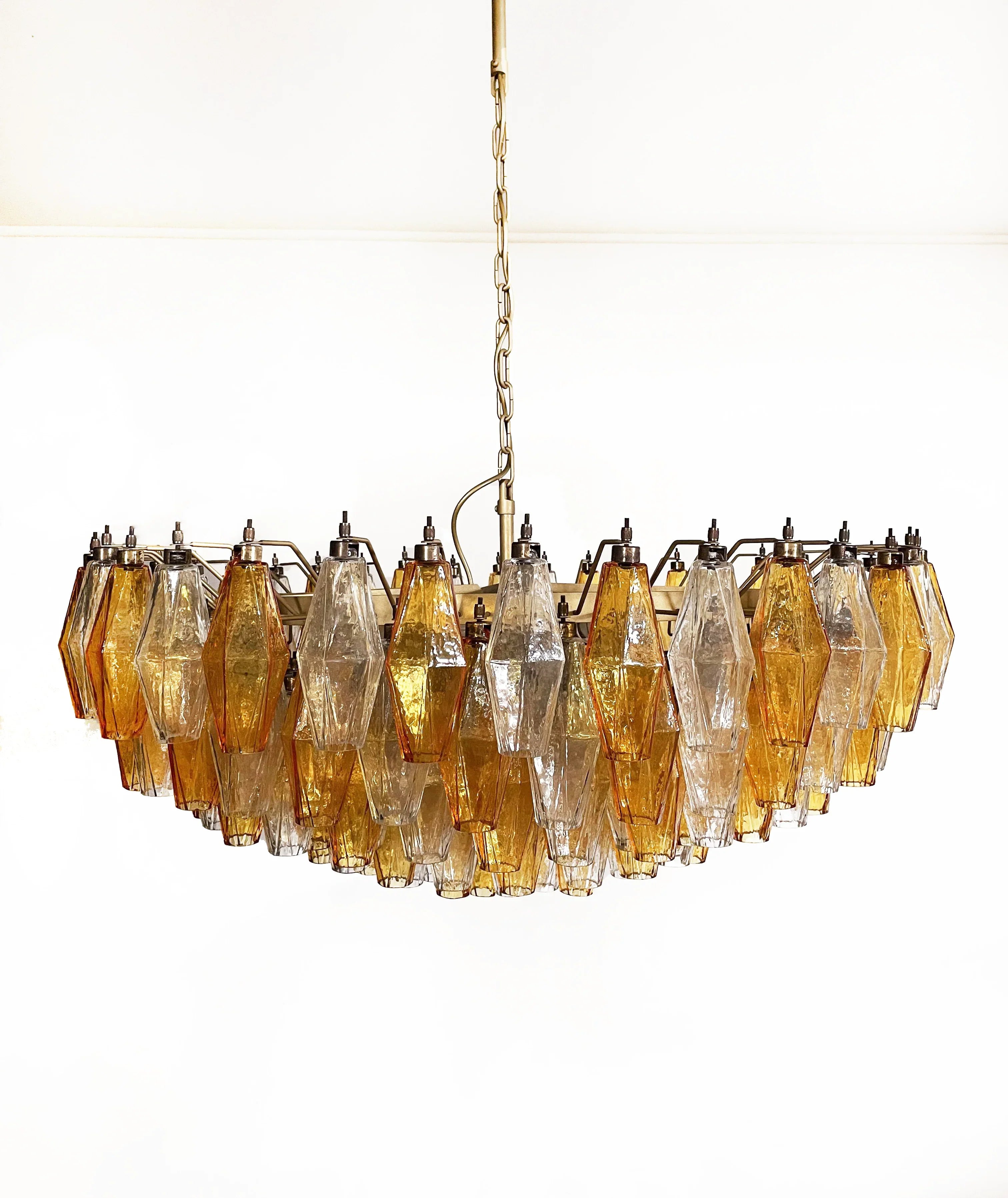 Murano Faceted Transparent Amber Glass Chandelier 35.4"