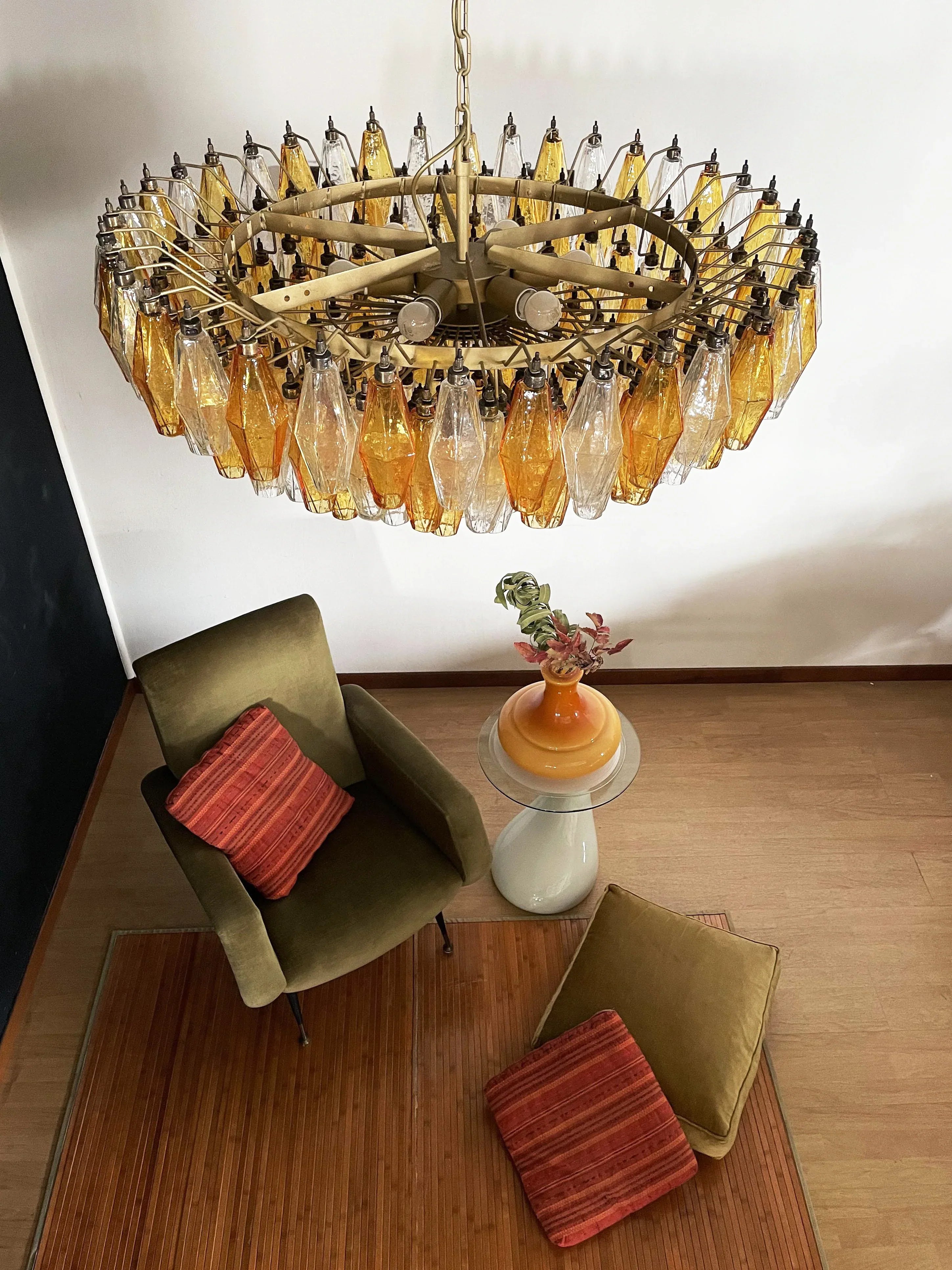 Murano Faceted Transparent Amber Glass Chandelier 35.4"