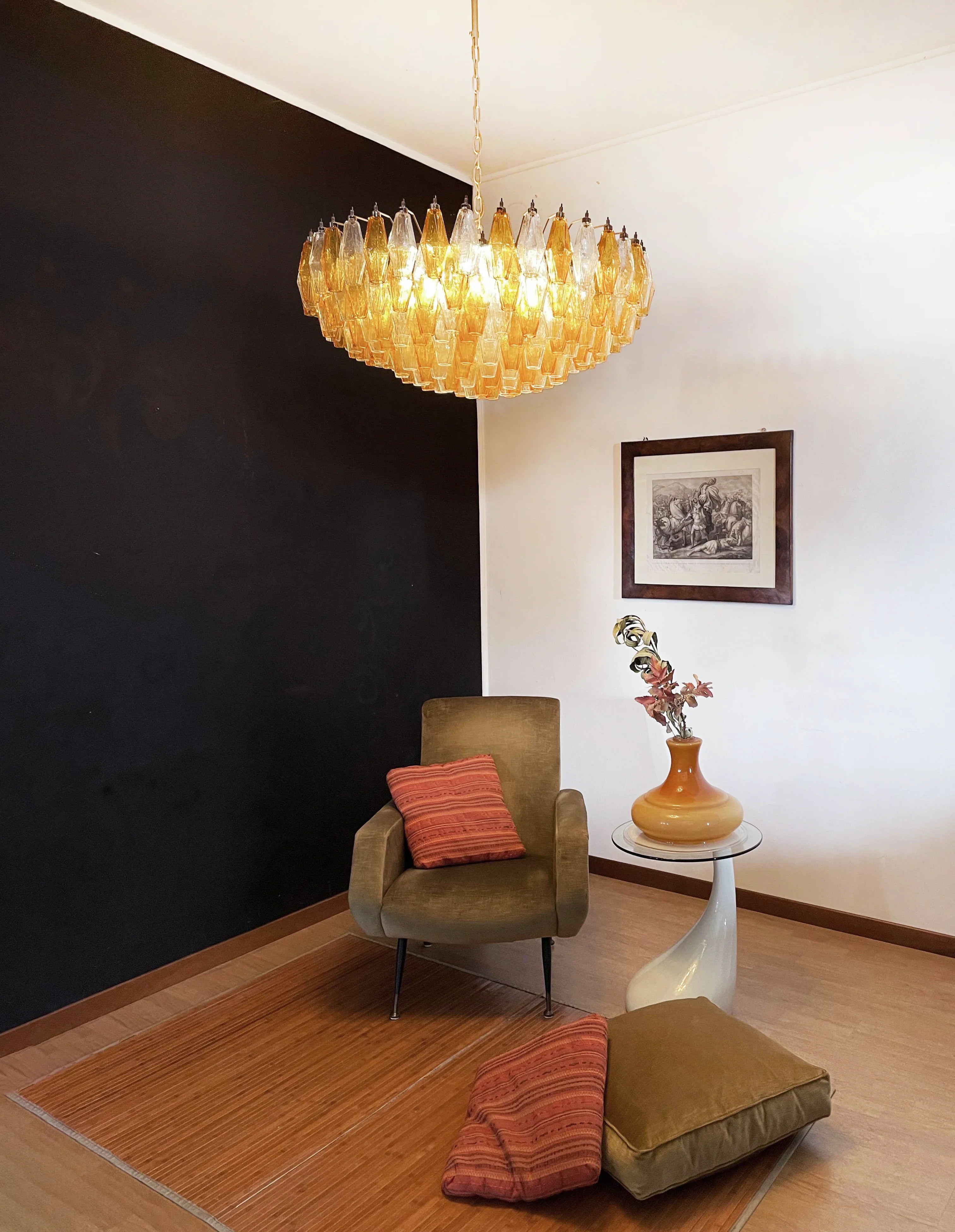 Murano Faceted Transparent Amber Glass Chandelier 35.4"