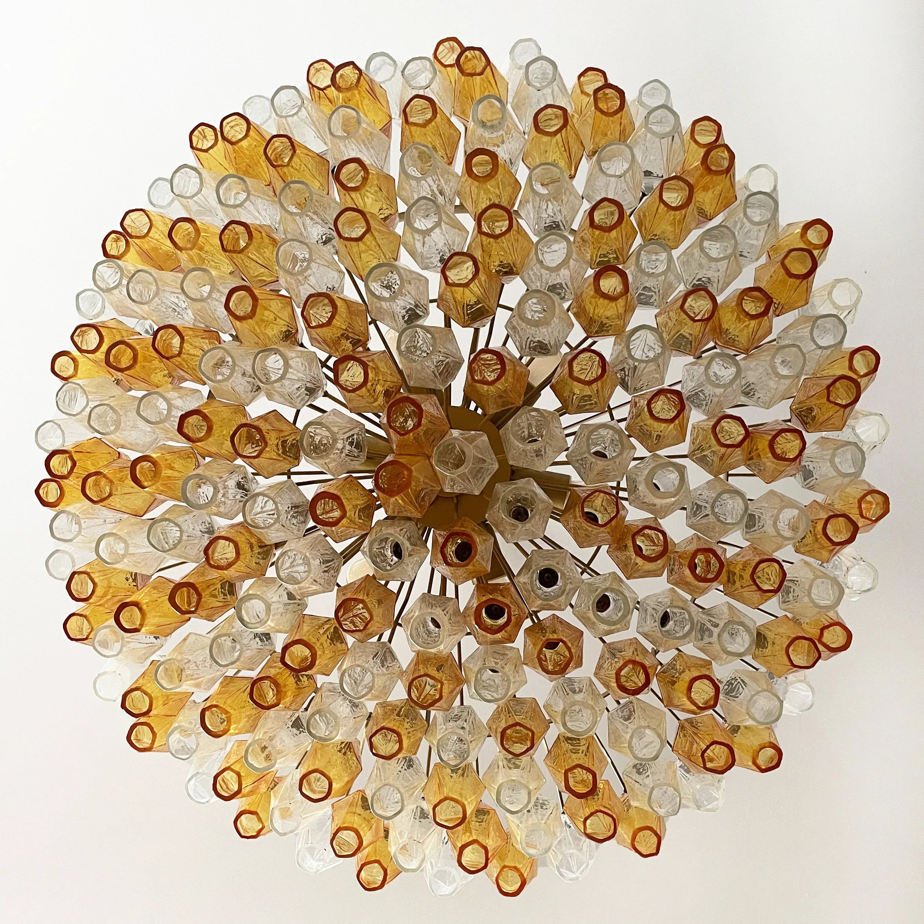 Murano Faceted Transparent Amber Glass Chandelier 35.4"