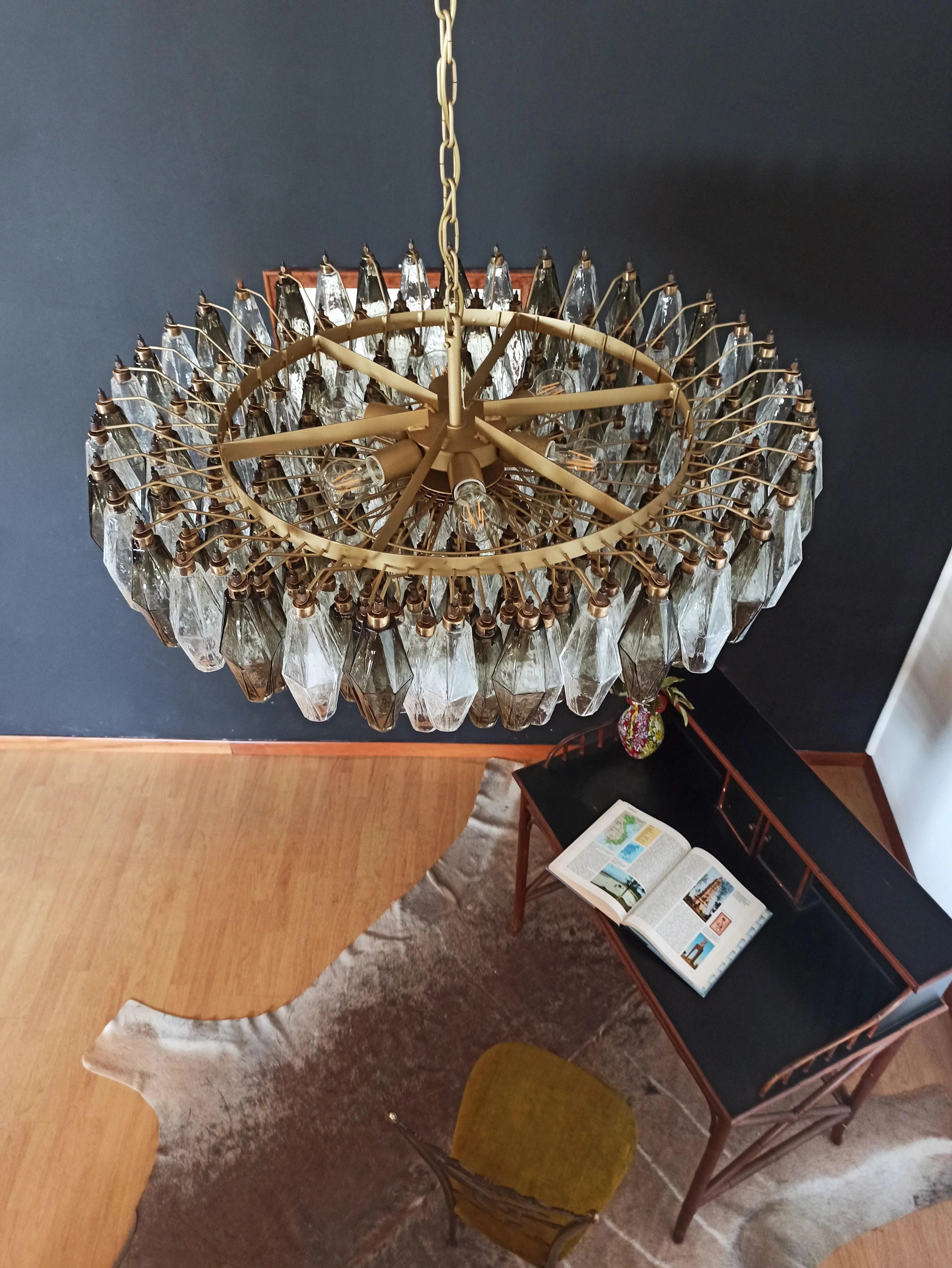 Murano Faceted Transparent Smoked Glass Chandelier 35.4"