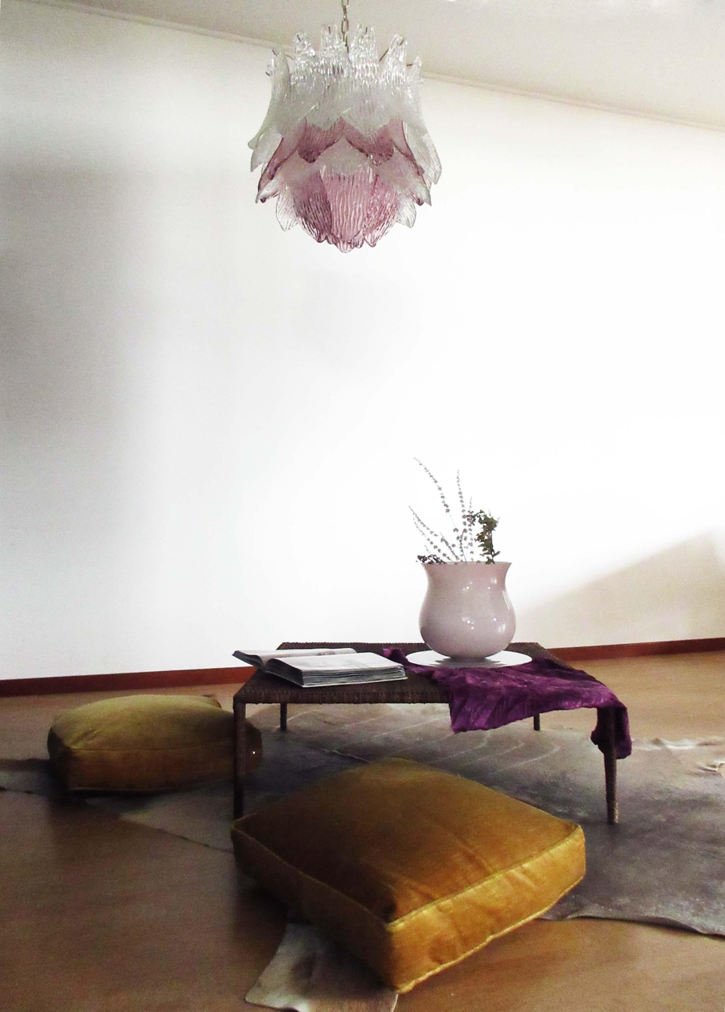 Vintage Murano Transparent Amethyst Glass Chandelier 24.8"