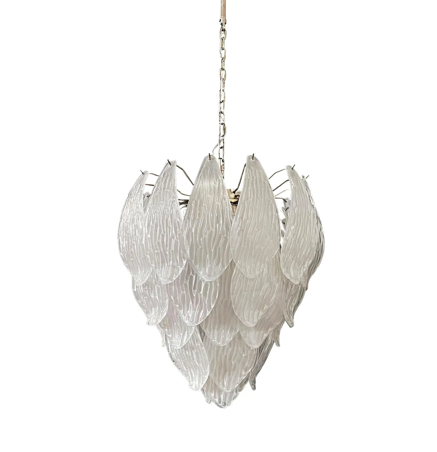 Murano Frosted Carved Glass Leaves Chandelier 21"