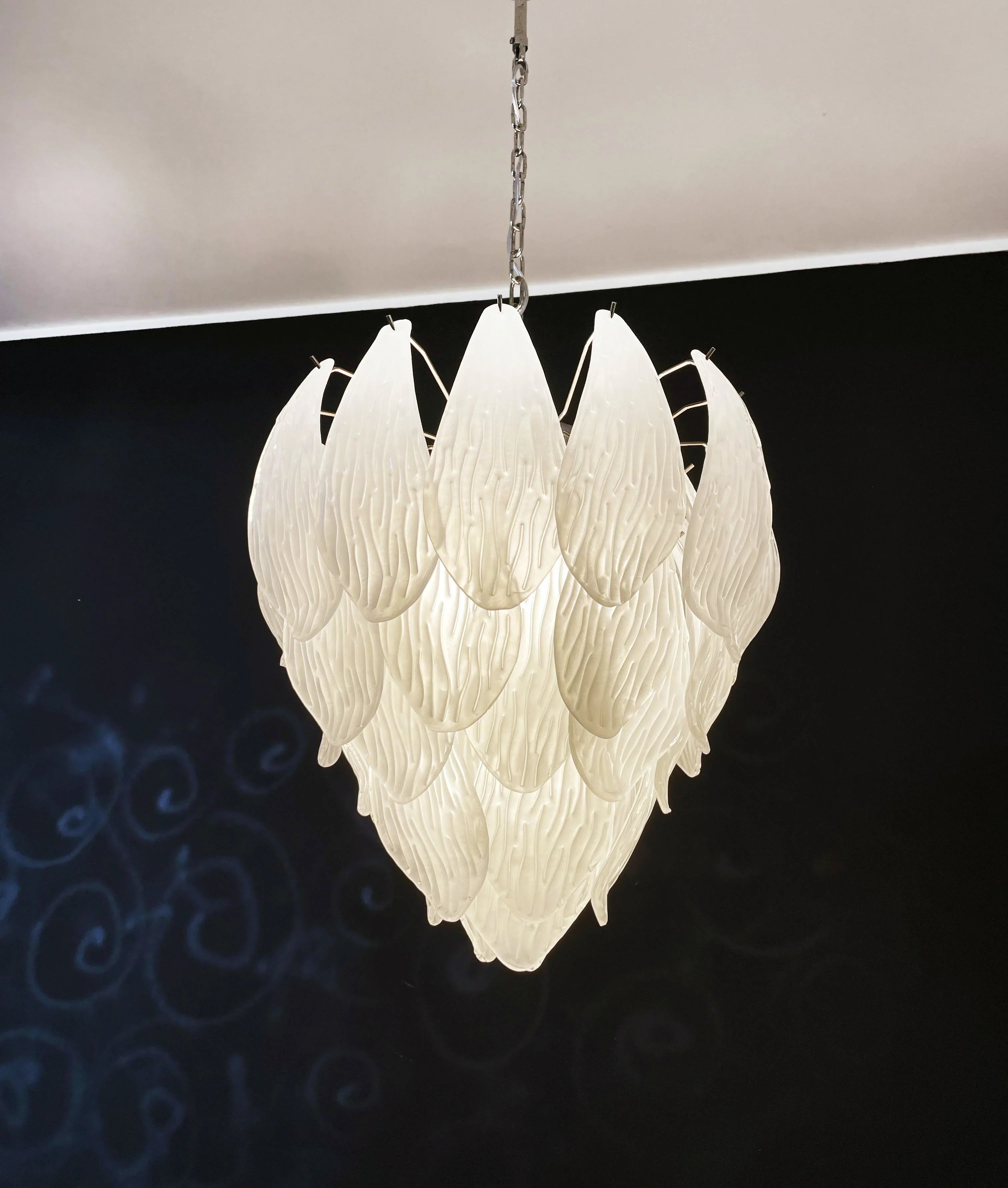 Murano Frosted Carved Glass Leaves Chandelier 21"