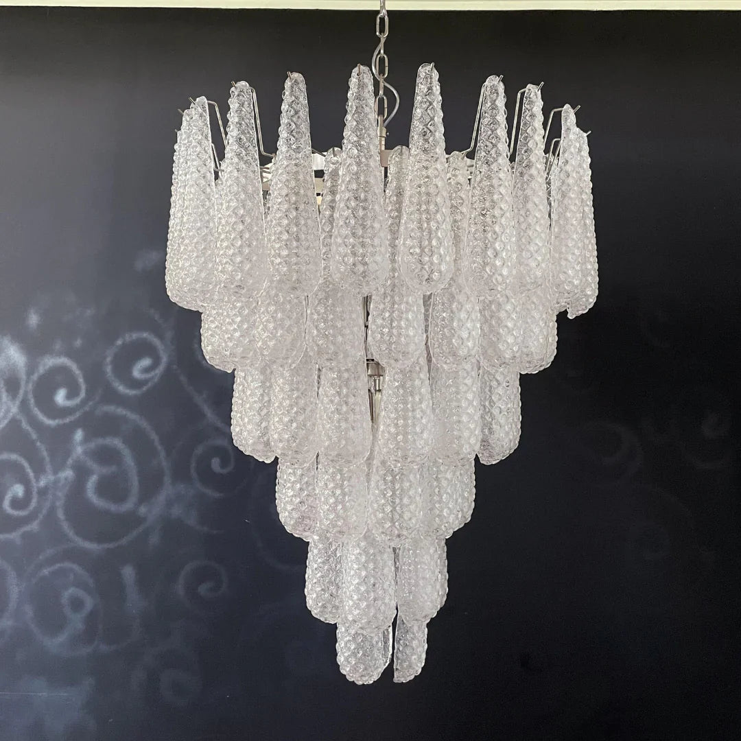 Vintage Transparent Murano Glass Petals Drop Chandelier