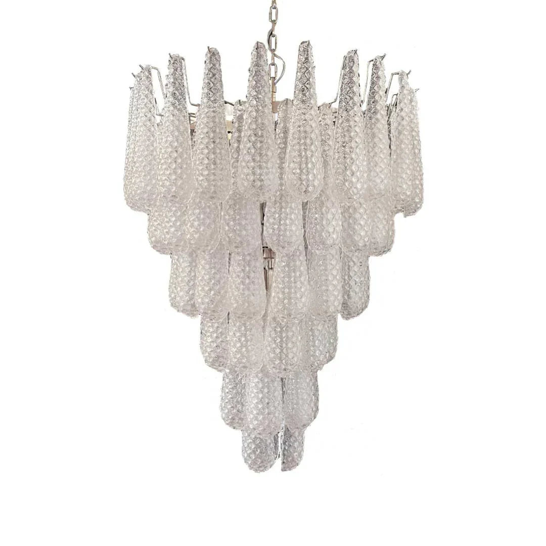 Vintage Transparent Murano Glass Petals Drop Chandelier