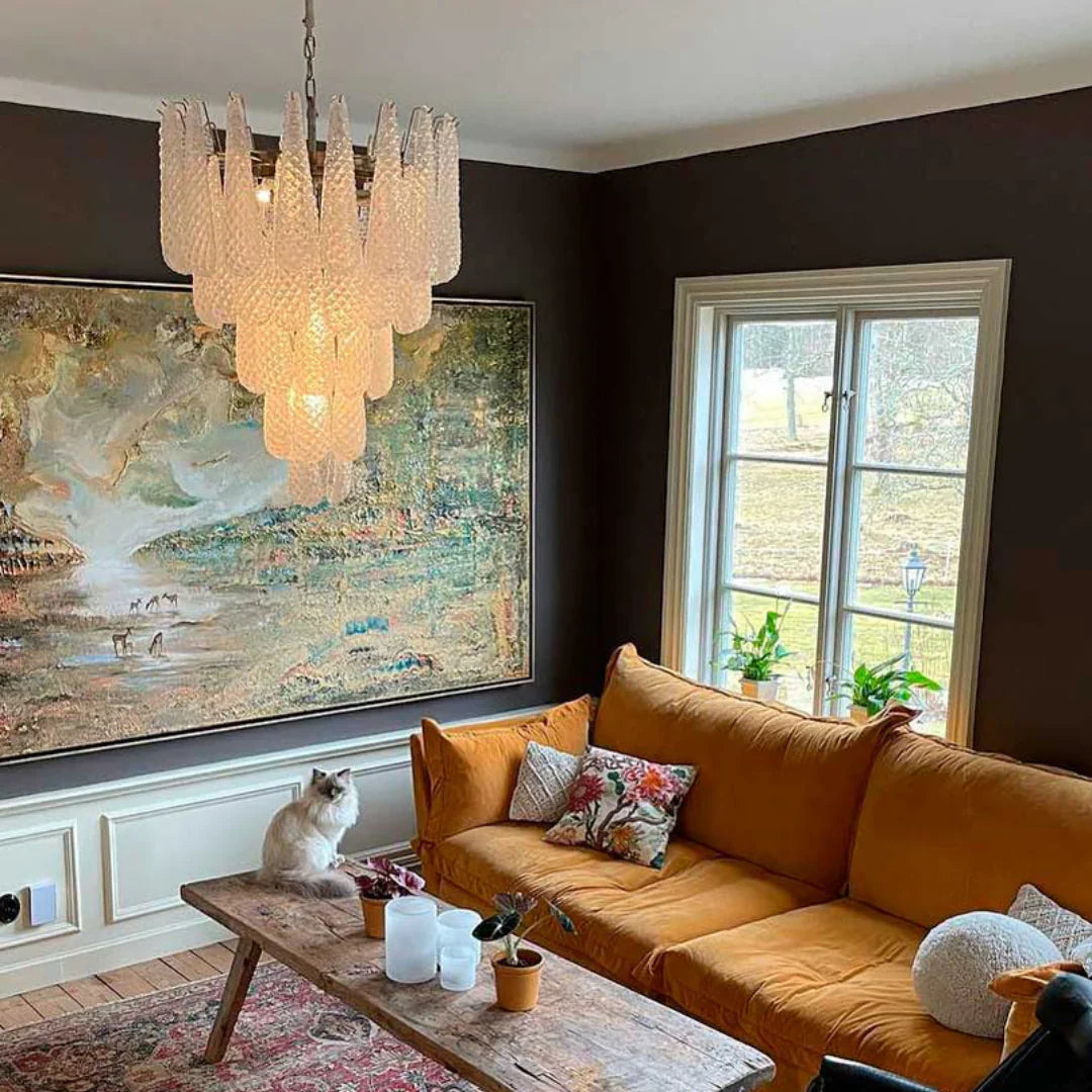 Vintage Transparent Murano Glass Petals Drop Chandelier