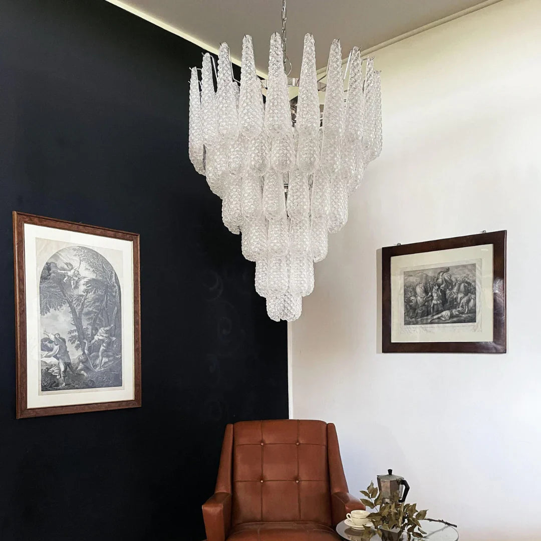 Vintage Transparent Murano Glass Petals Drop Chandelier