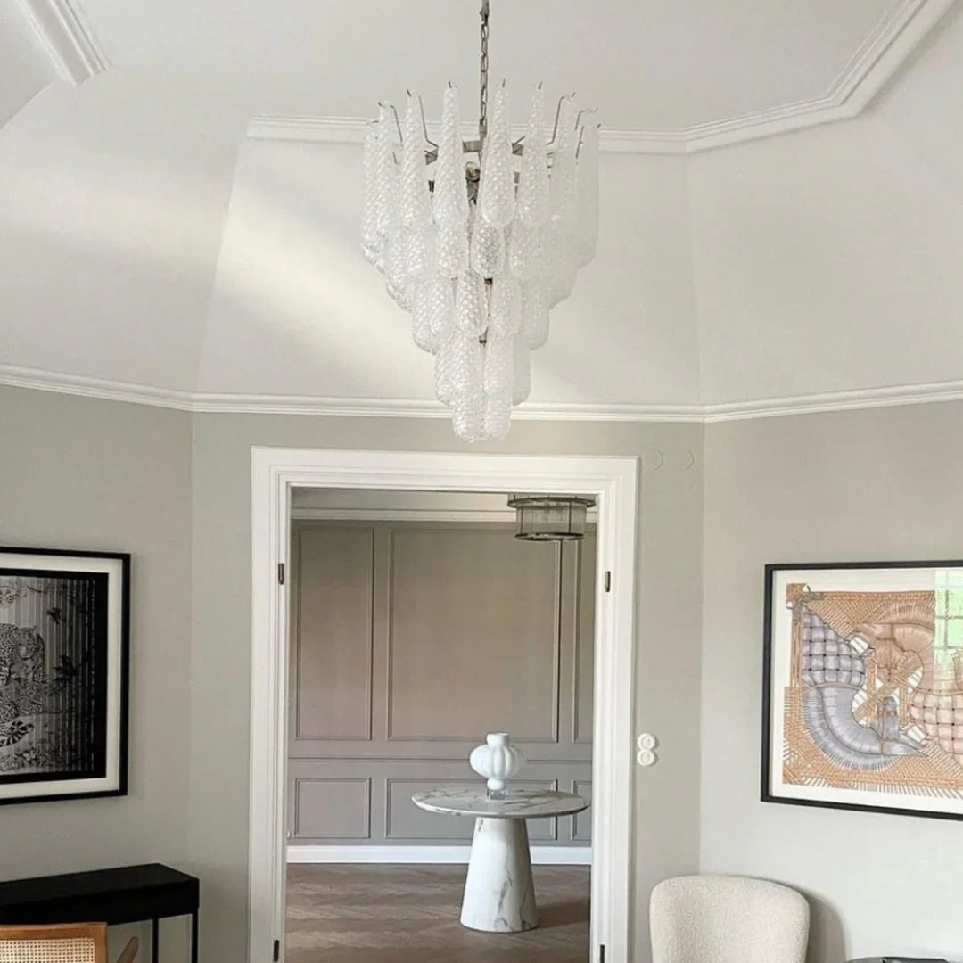 Vintage Transparent Murano Glass Petals Drop Chandelier