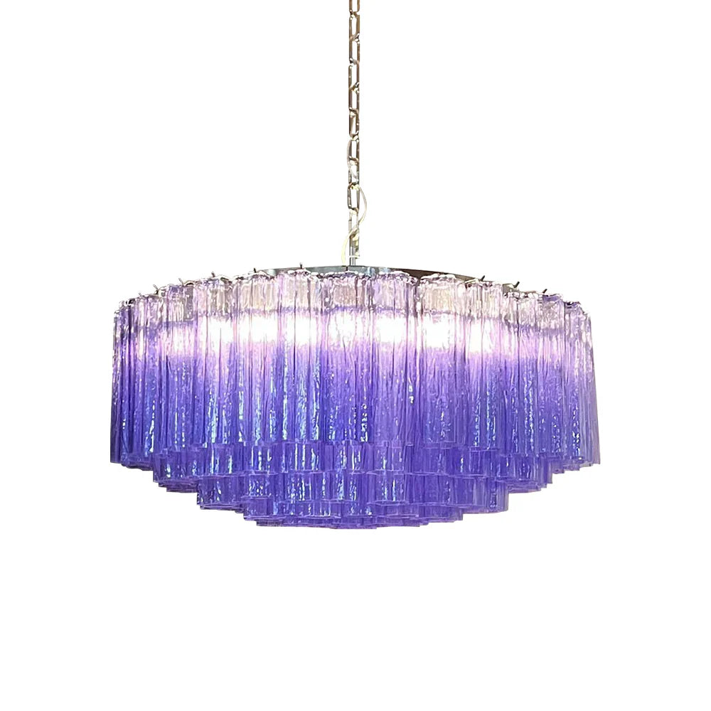Murano Large Amethyst Glass Tube Chandelier 32.3"