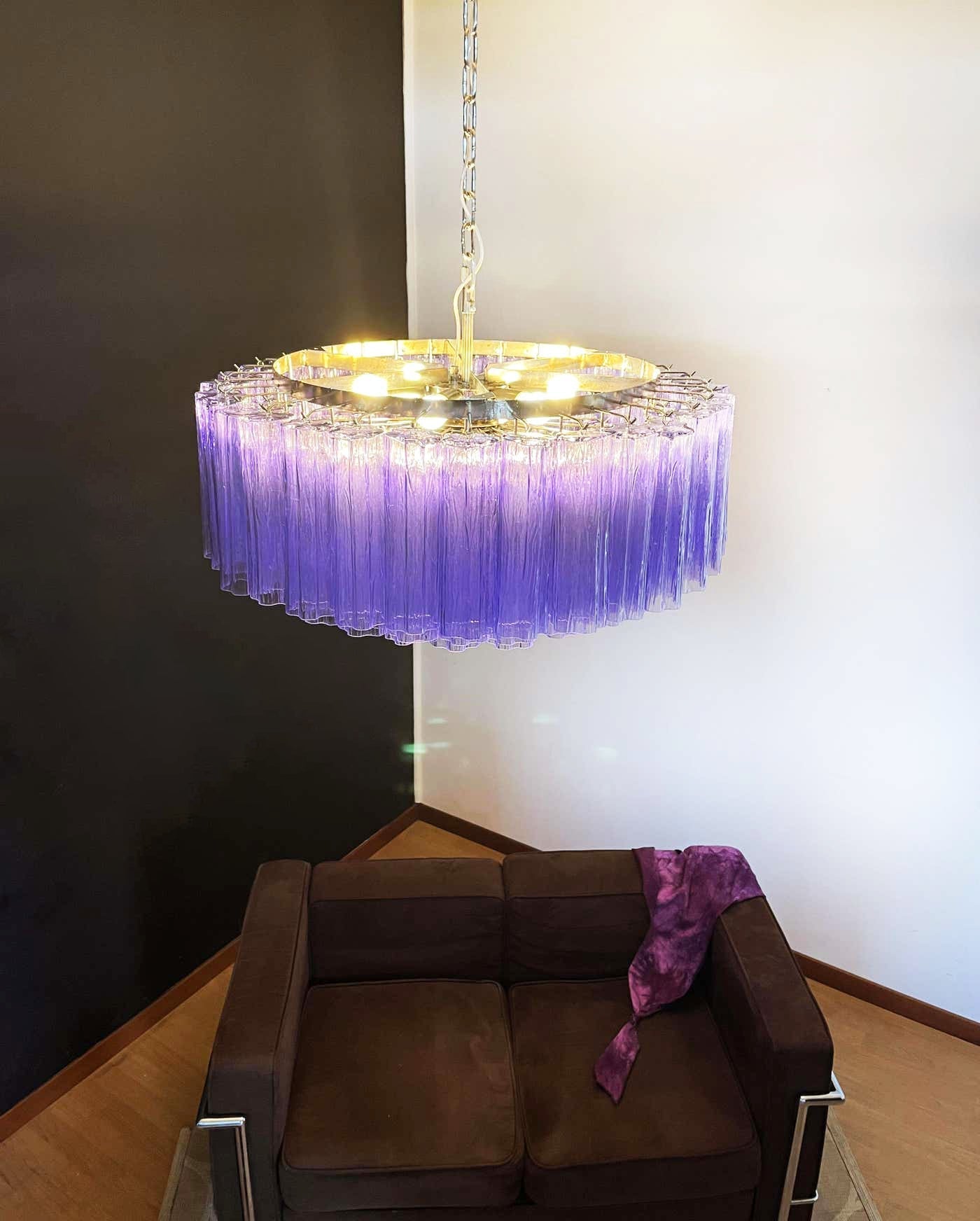 Murano Large Amethyst Glass Tube Chandelier 32.3"
