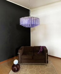 Murano Large Amethyst Glass Tube Chandelier 32.3"