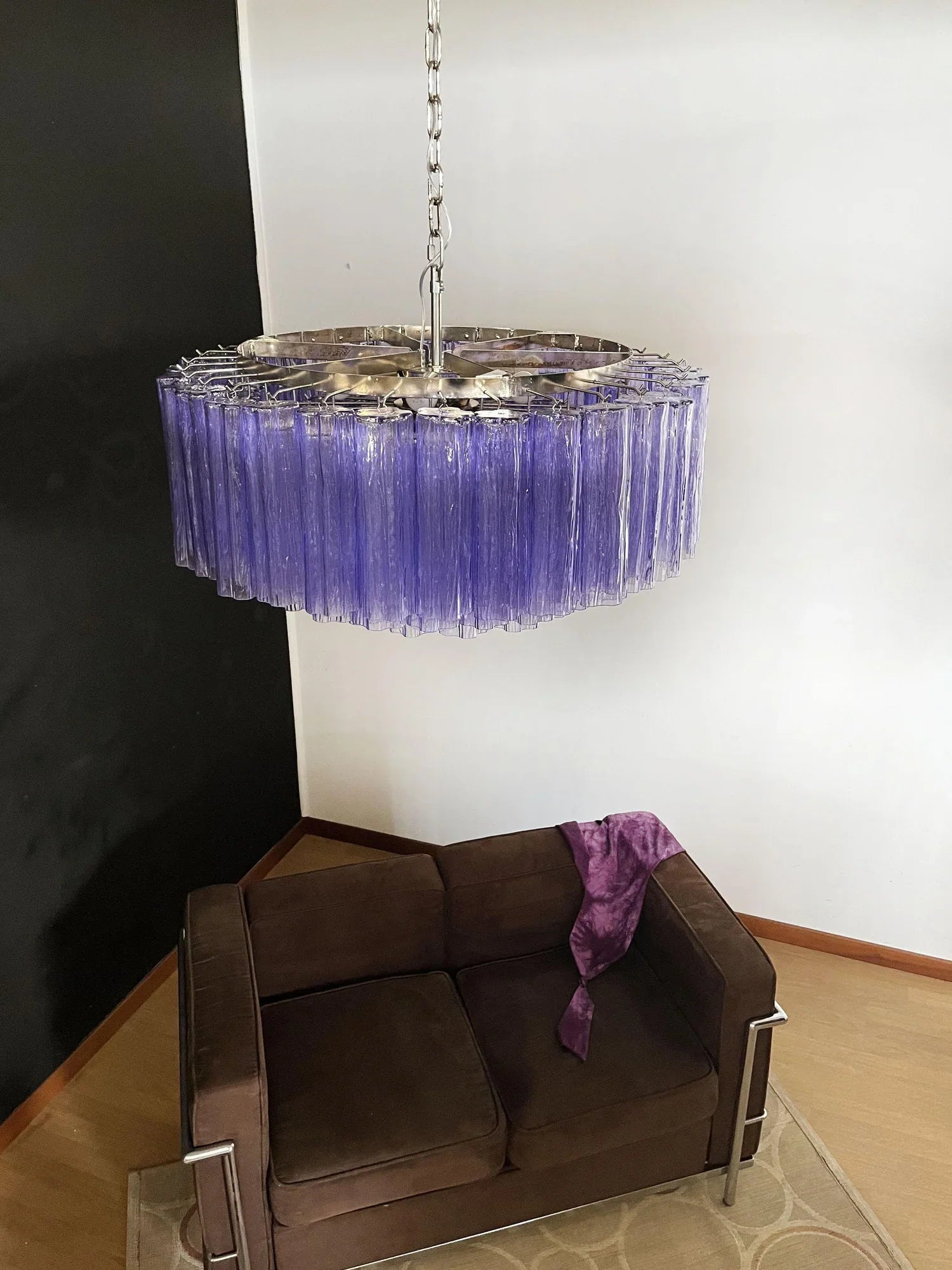 Murano Large Amethyst Glass Tube Chandelier 32.3"