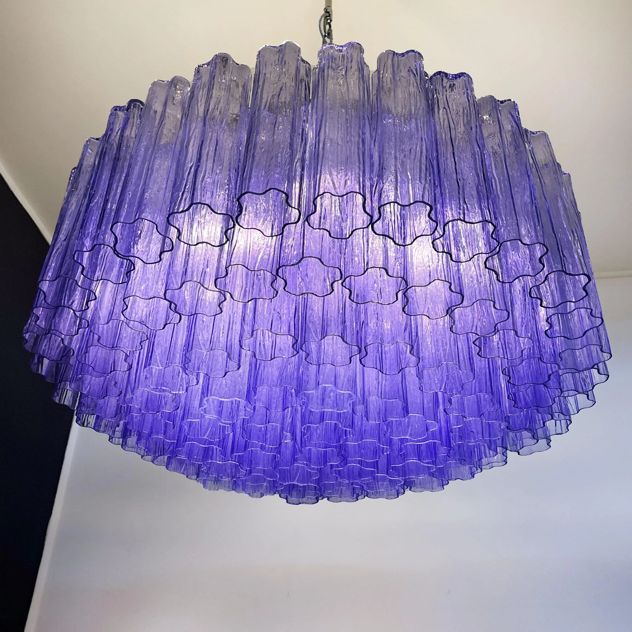Murano Large Amethyst Glass Tube Chandelier 32.3"
