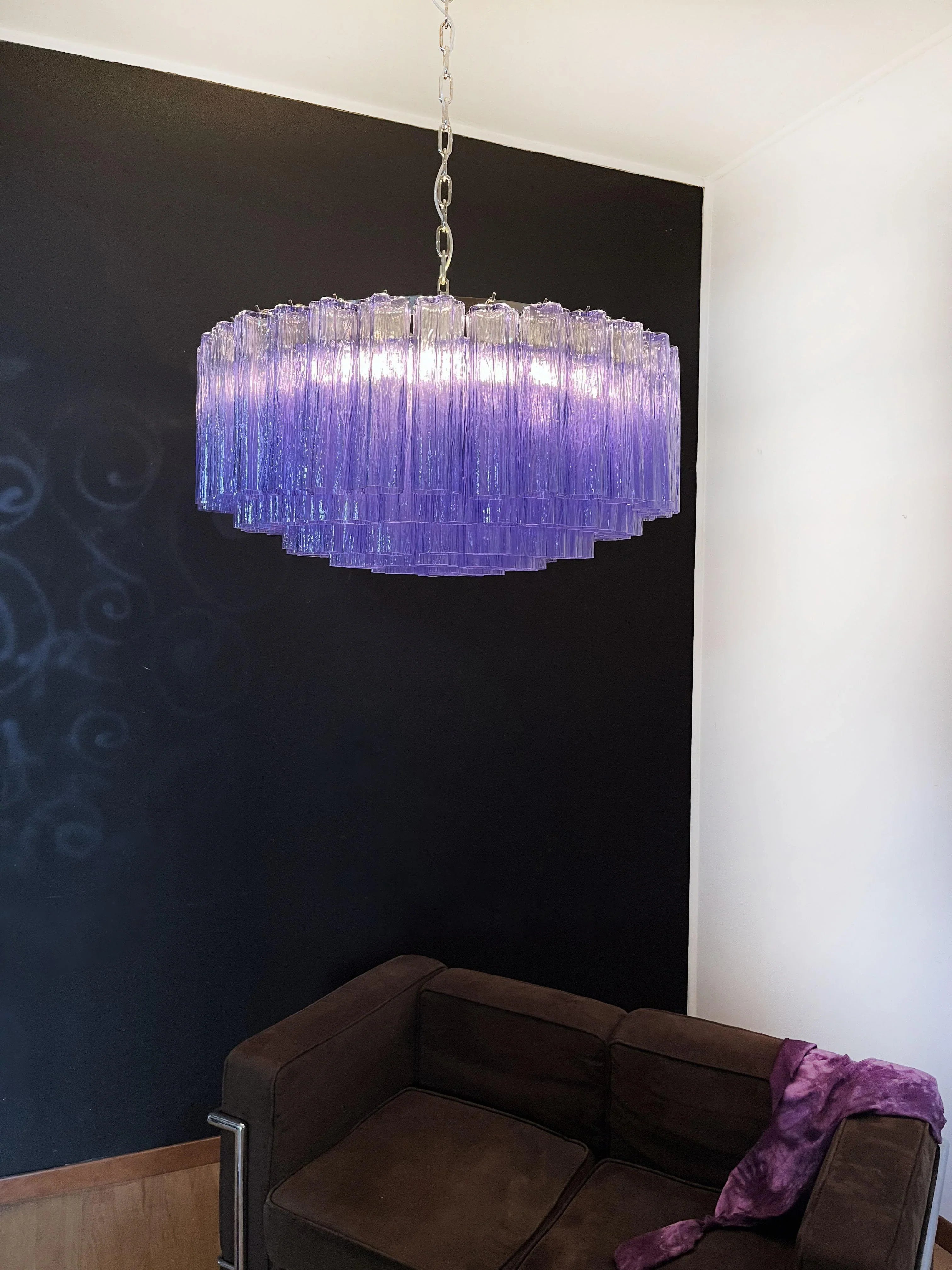 Murano Large Amethyst Glass Tube Chandelier 32.3"