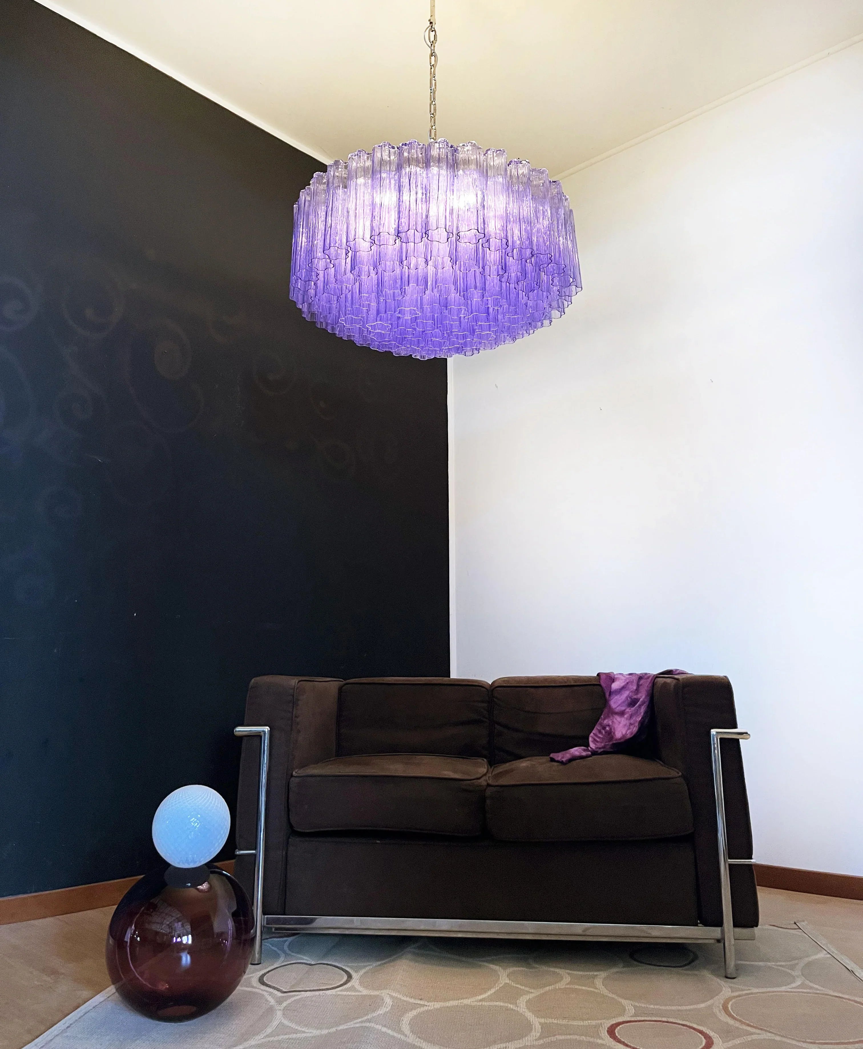 Murano Large Amethyst Glass Tube Chandelier 32.3"