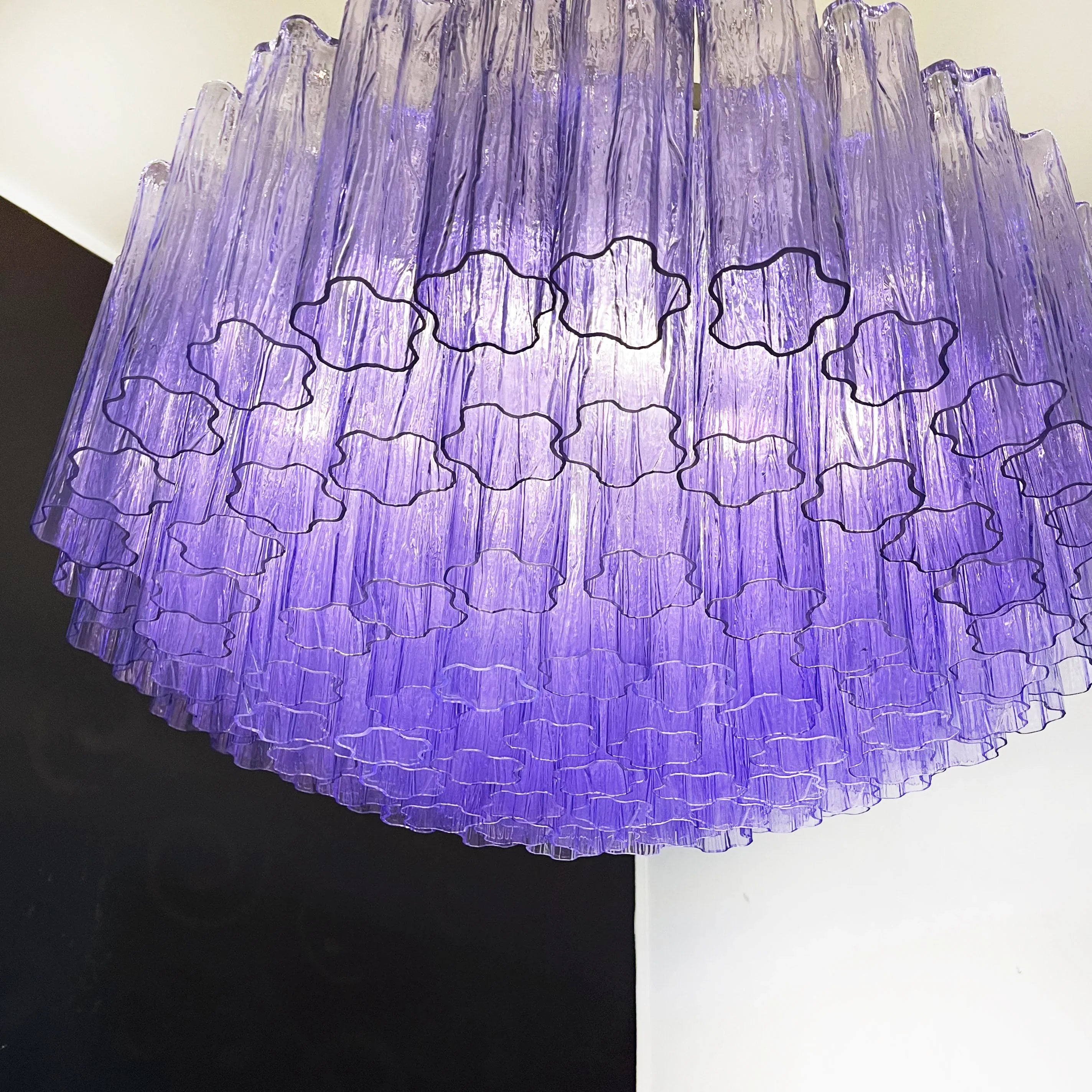 Murano Large Amethyst Glass Tube Chandelier 32.3"