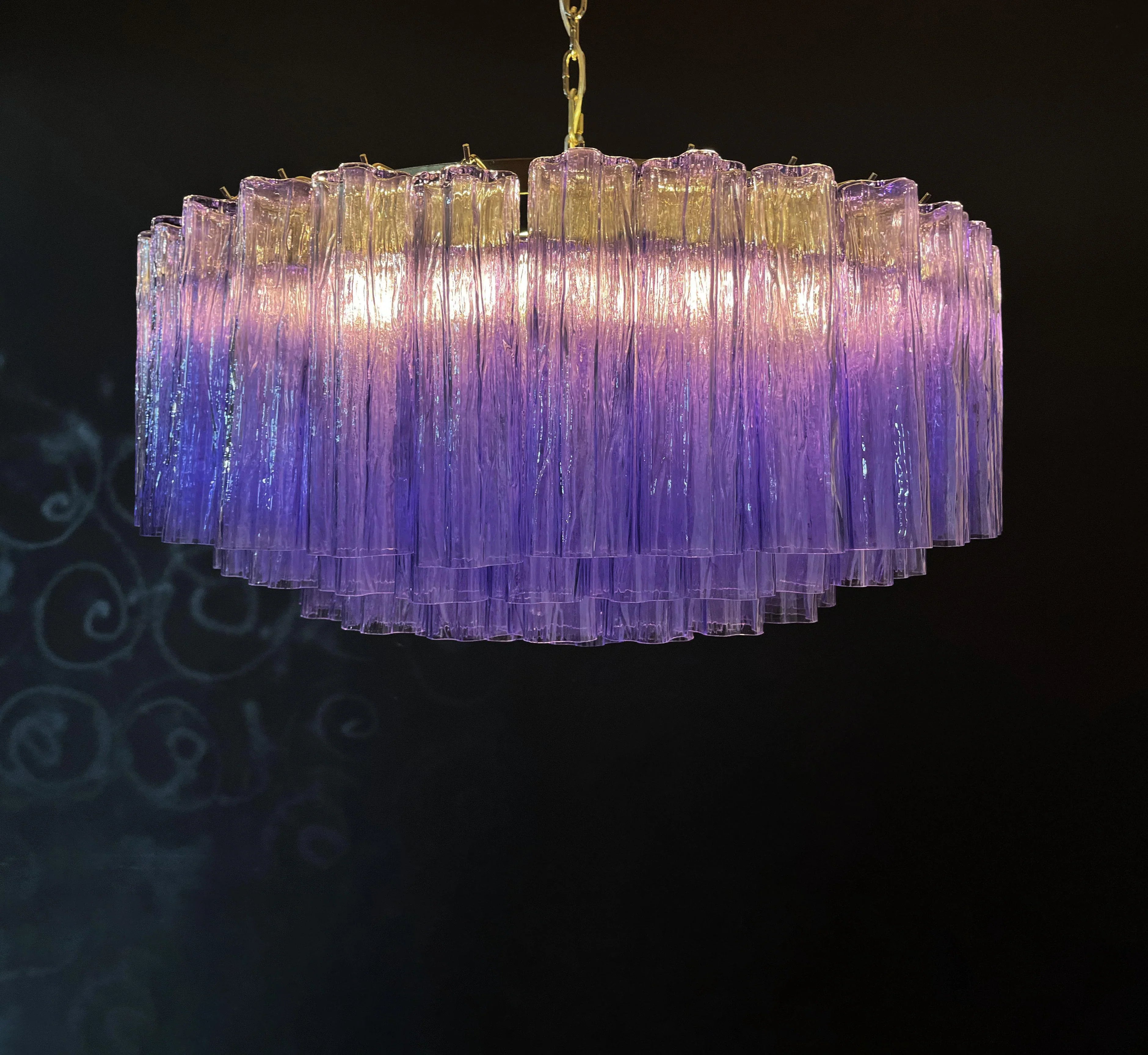 Murano Large Amethyst Glass Tube Chandelier 32.3"