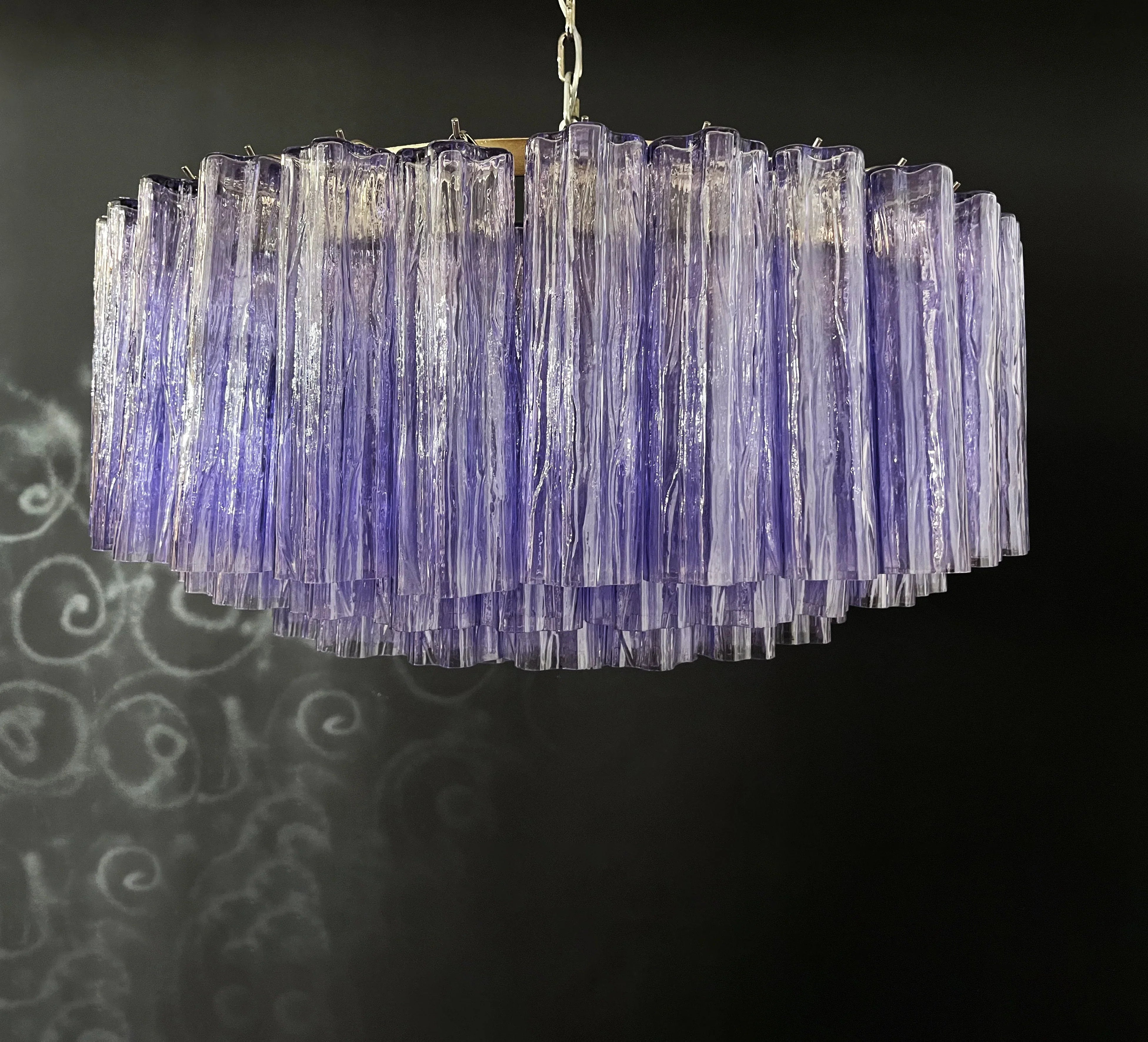 Murano Large Amethyst Glass Tube Chandelier 32.3"