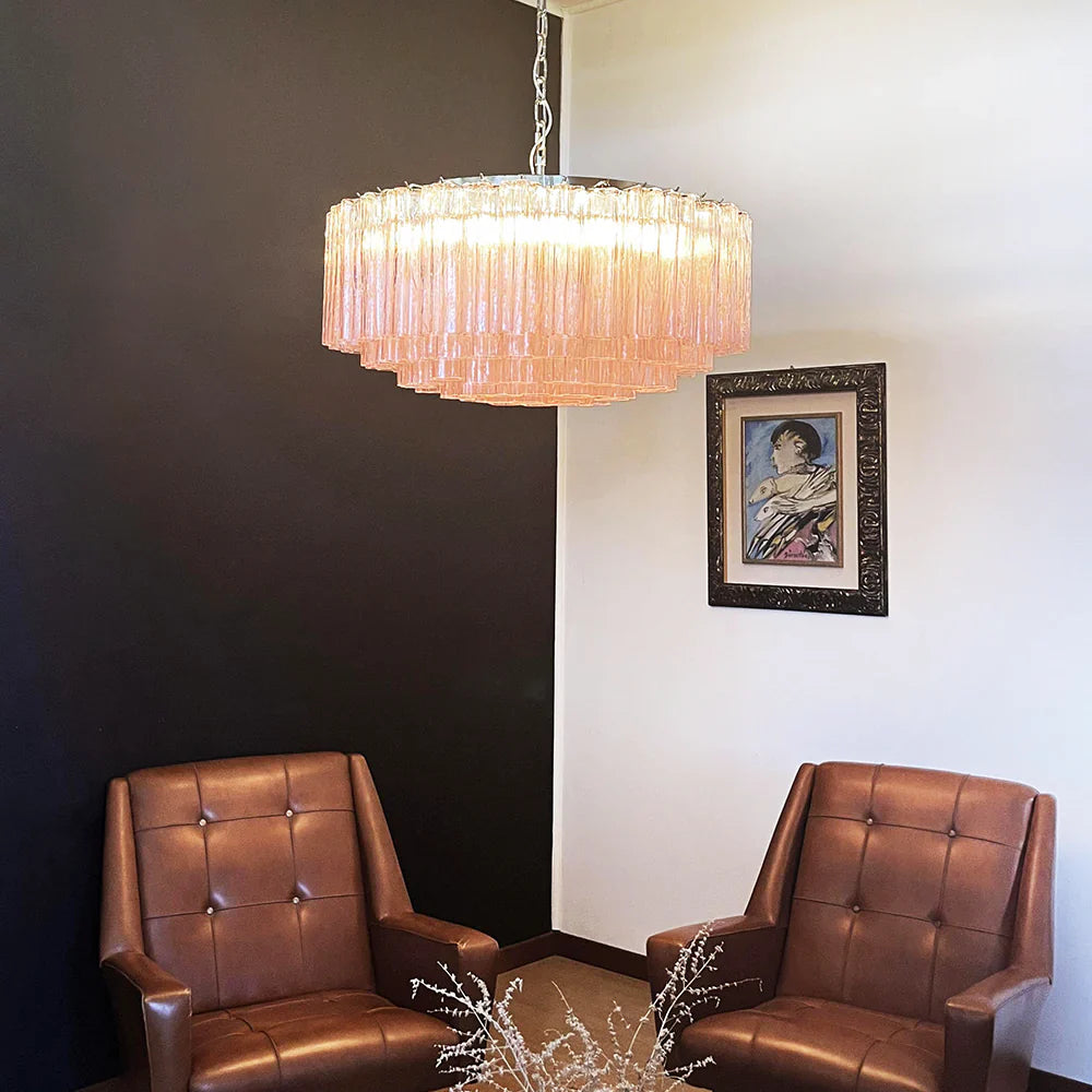 Murano Large Pink Glass Tube Chandelier 32.3"